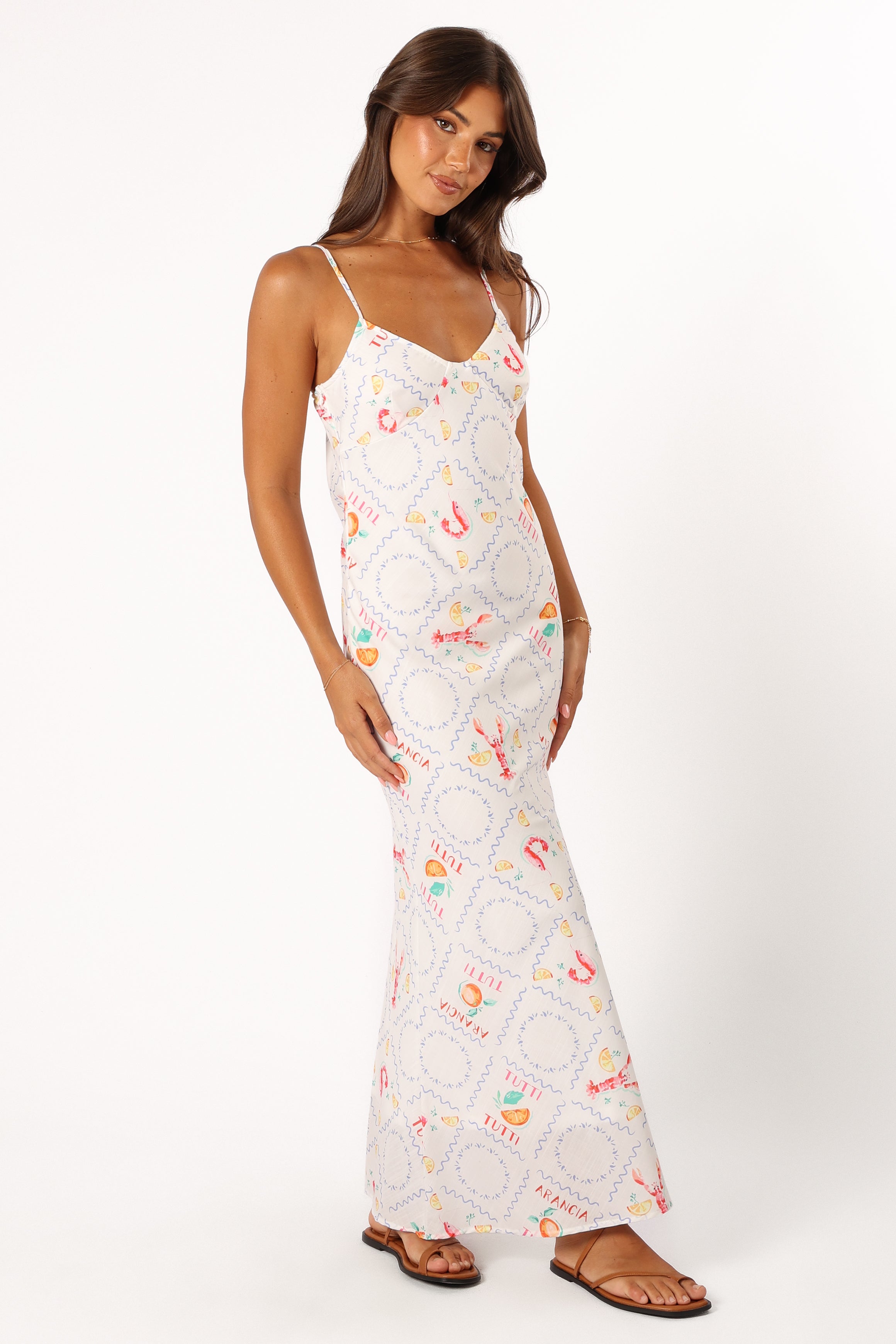 Surri White Midi Slip Dress with V-Neck & Adjustable Straps