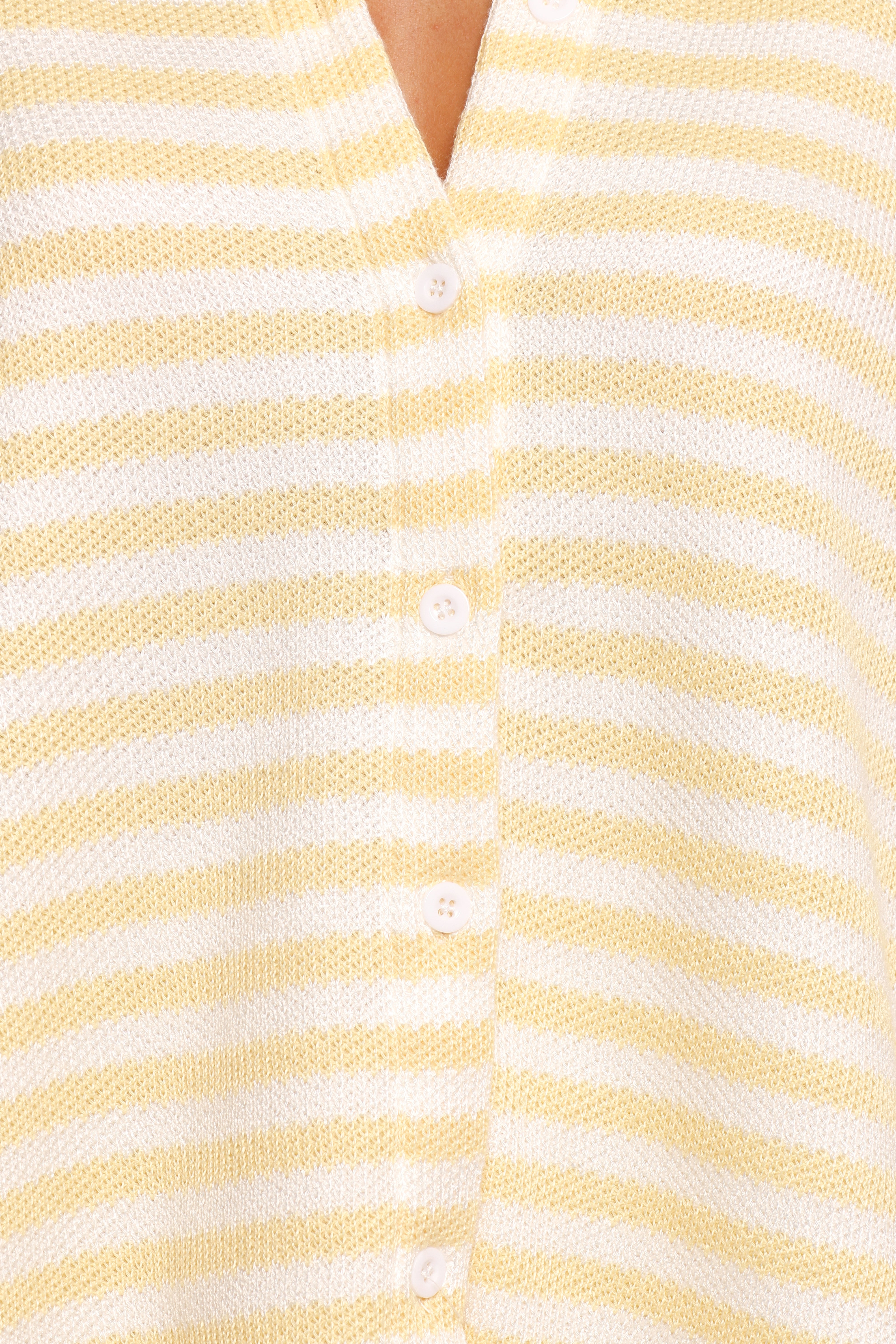Yellow Stripe Cotton Knit Shorts Set - Button Front Top & High Waist Shorts