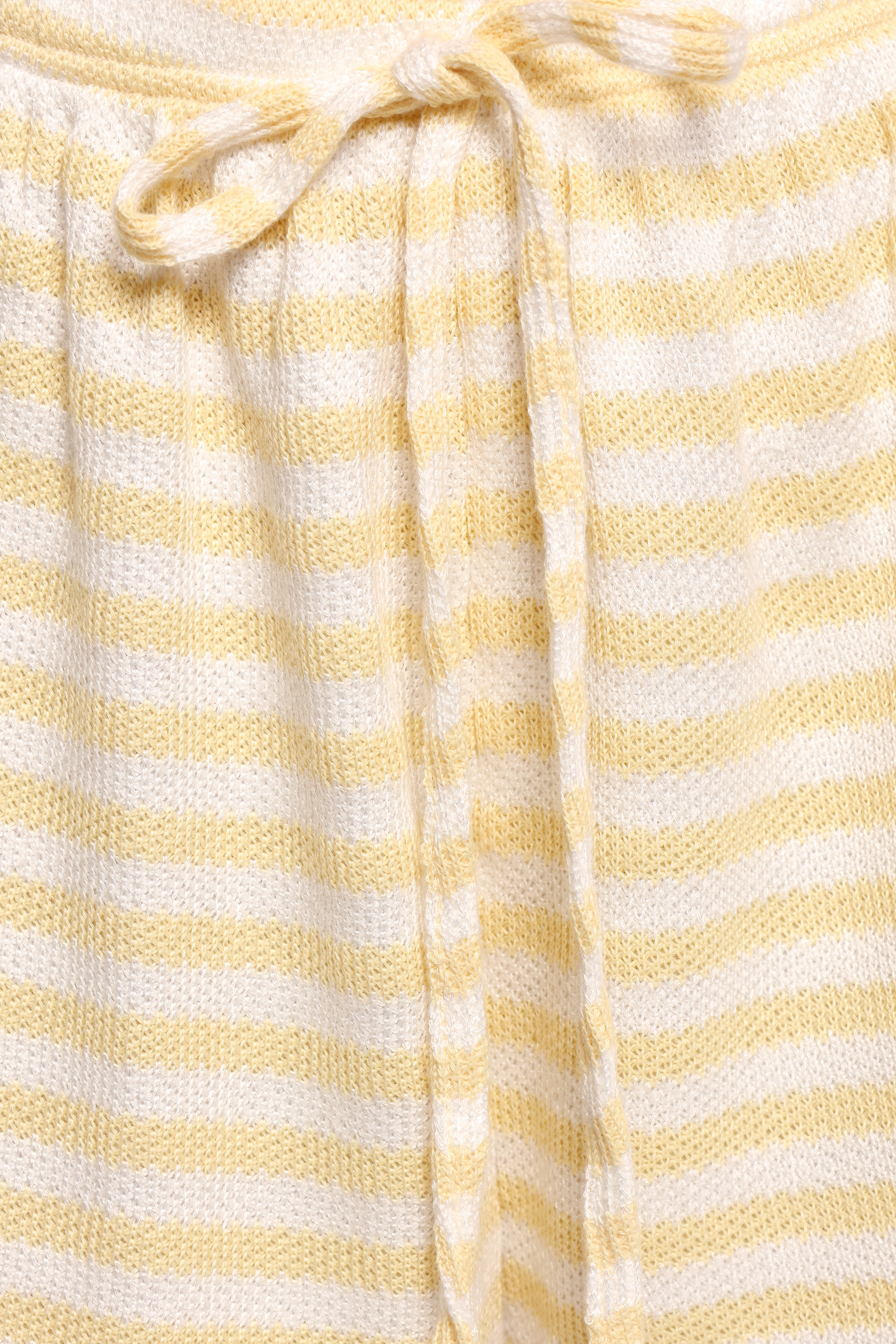 Yellow Stripe Cotton Knit Shorts Set - Button Front Top & High Waist Shorts