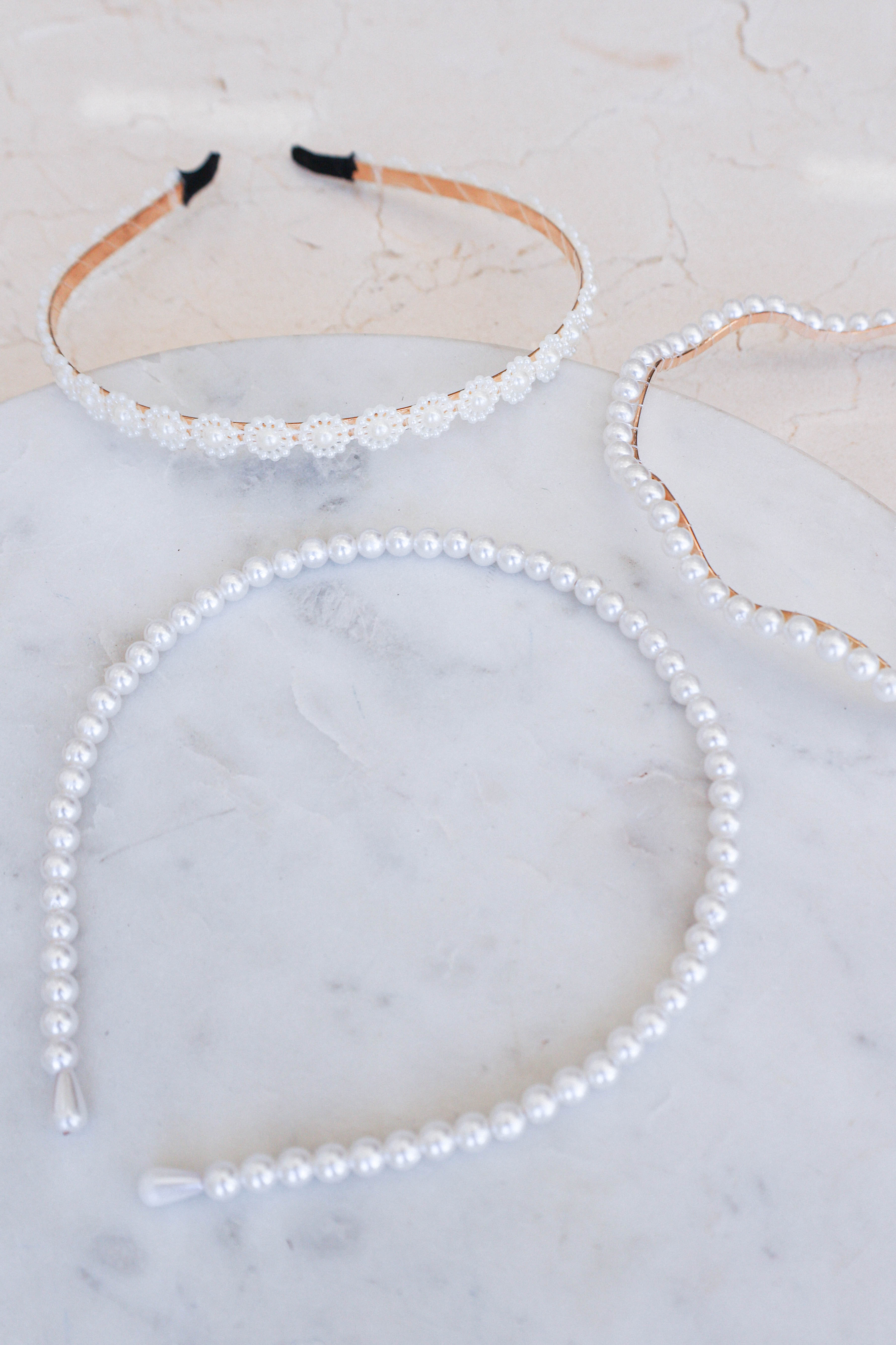 Pearl Embellished Headband Set - Carolina 3 Pack with Gold Band