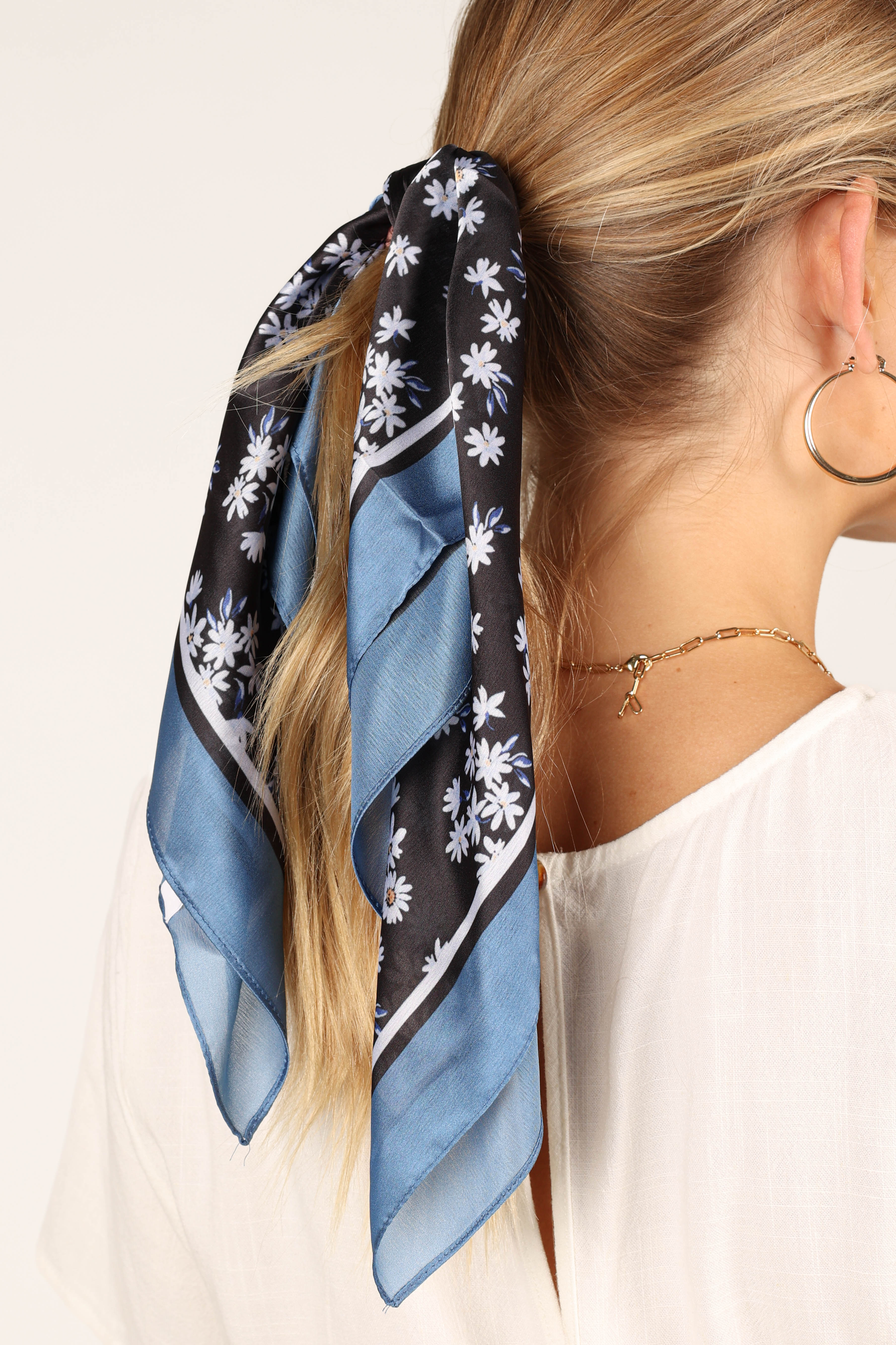 Floral Hair Scarf Vanessa - Dark Print Satin Square Wrap