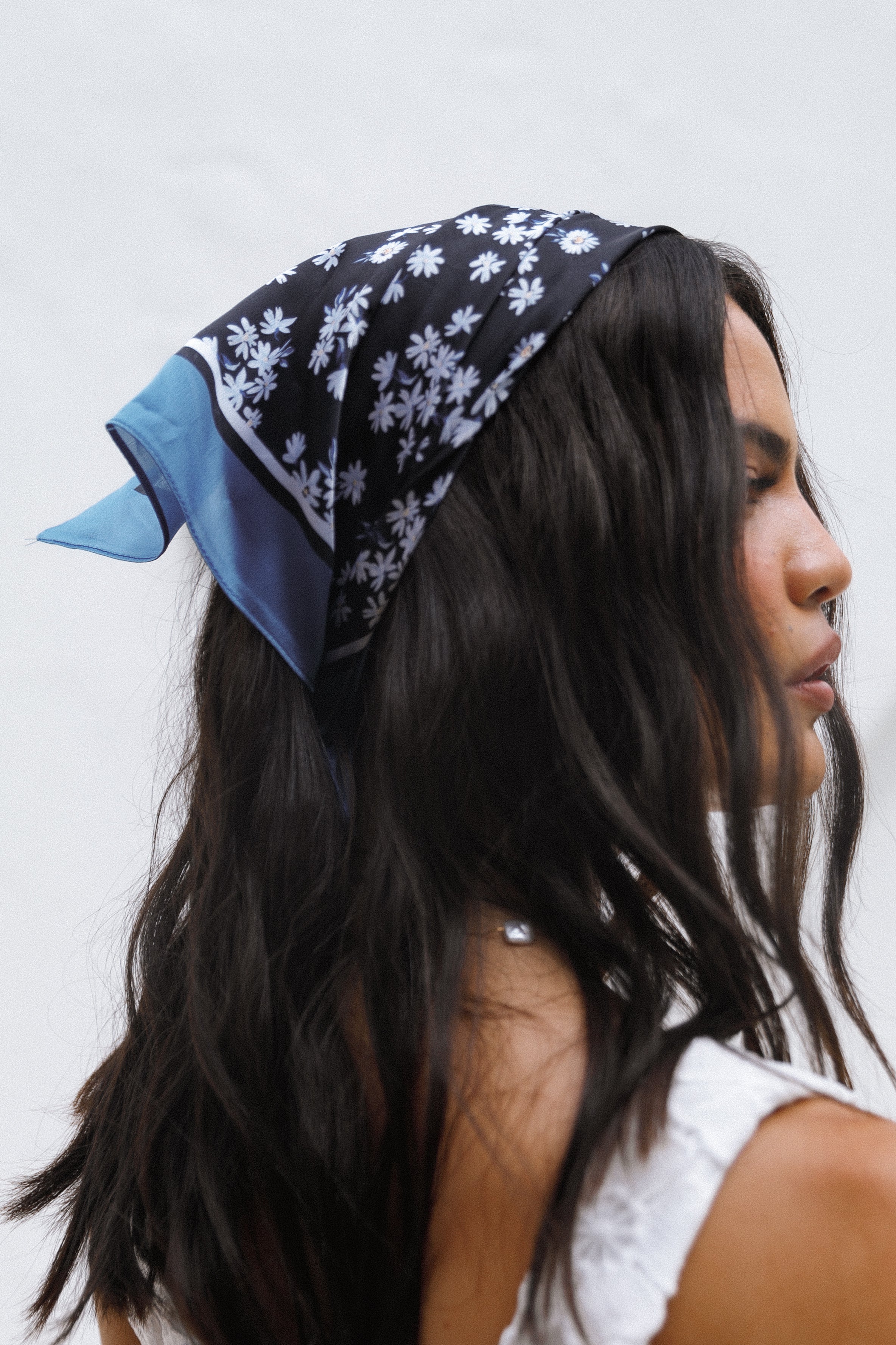 Floral Hair Scarf Vanessa - Dark Print Satin Square Wrap