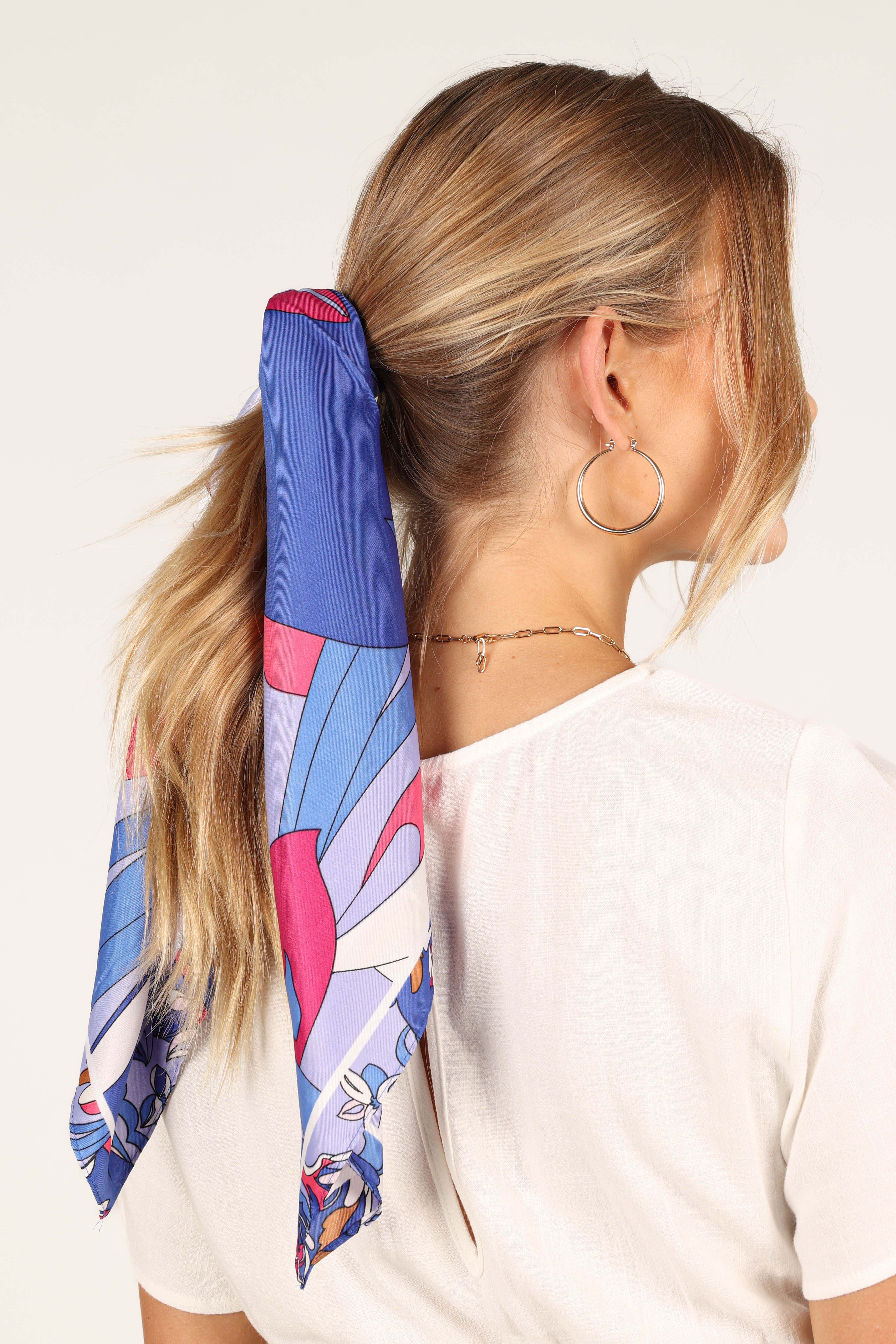 Blue Floral Hair Scarf - Bambina Square Silk Scarf for Women