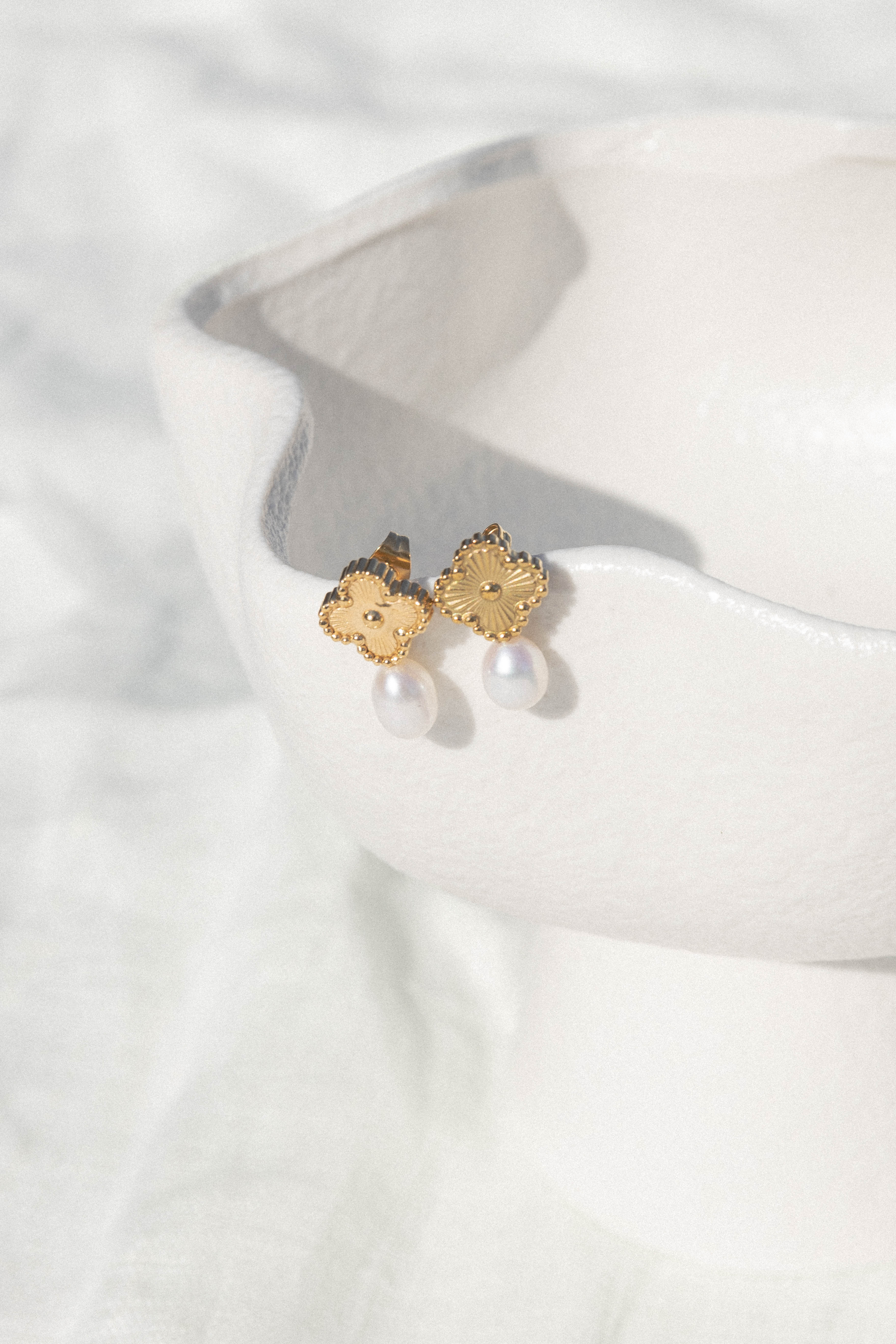 Gold Pearl Drop Earrings with Cross Detail - Niccolo