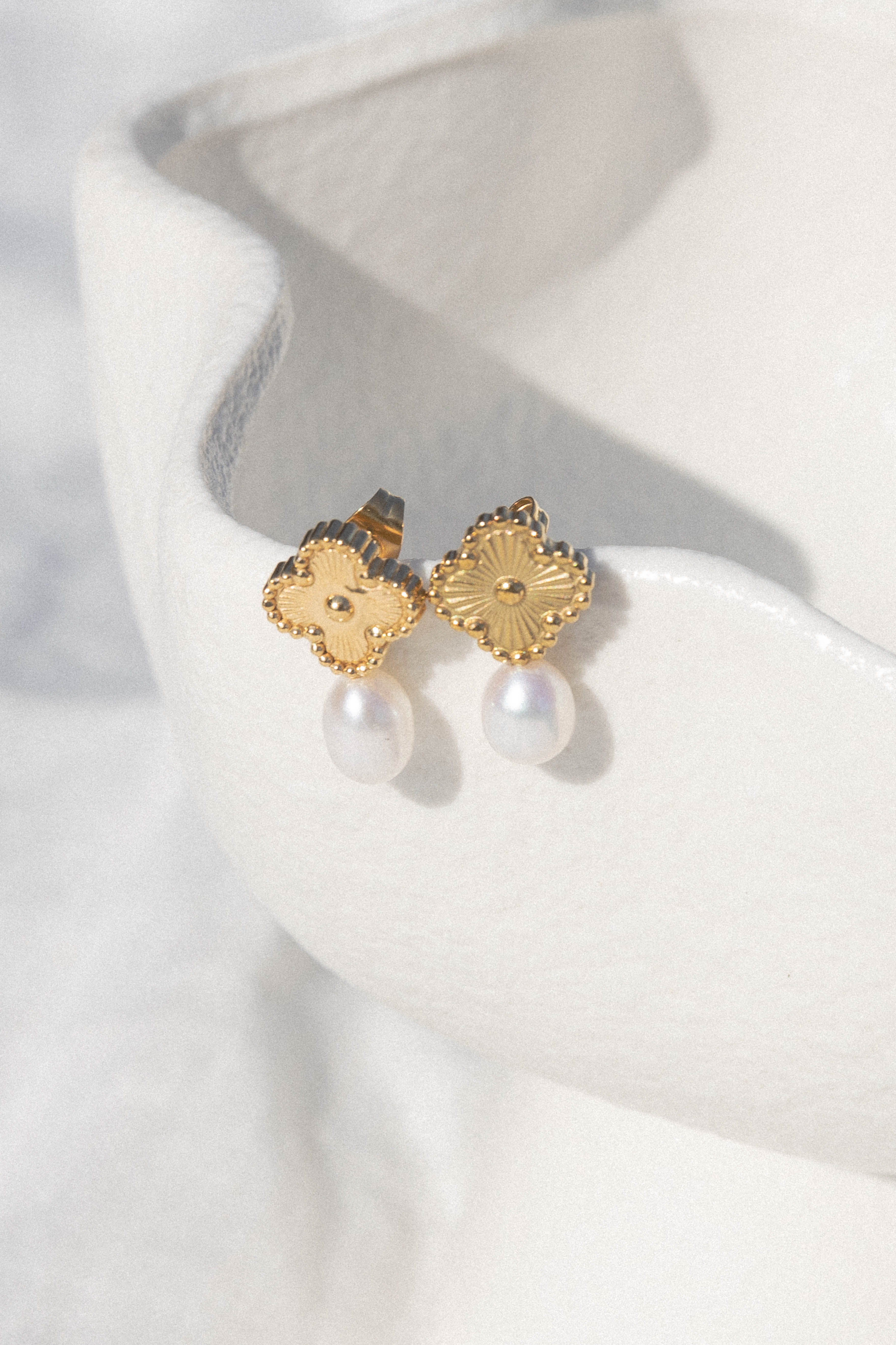 Gold Pearl Drop Earrings with Cross Detail - Niccolo