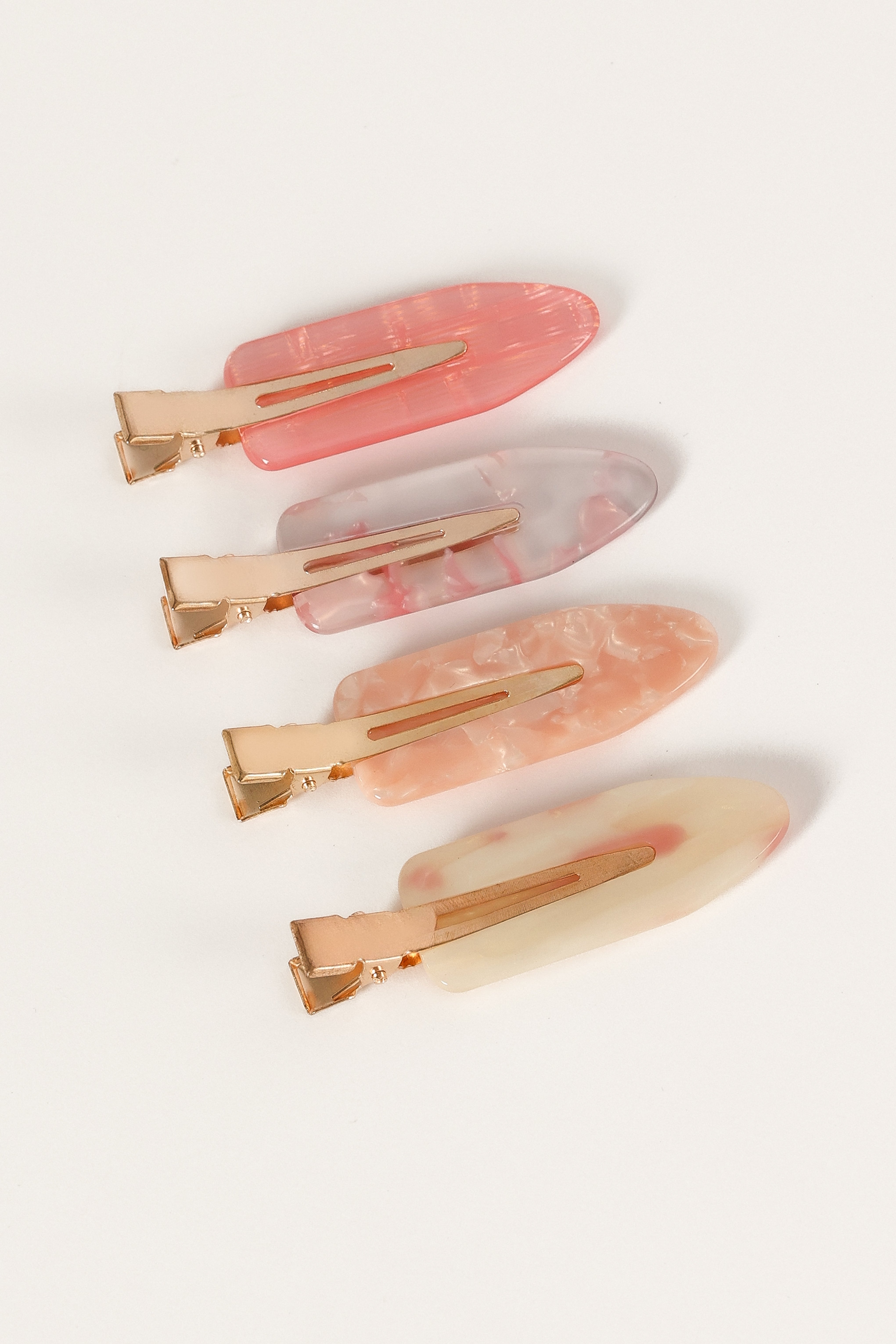 Pink Alessia Hair Clips 4-Pack - Gold Resin Clips for All-Day Wear