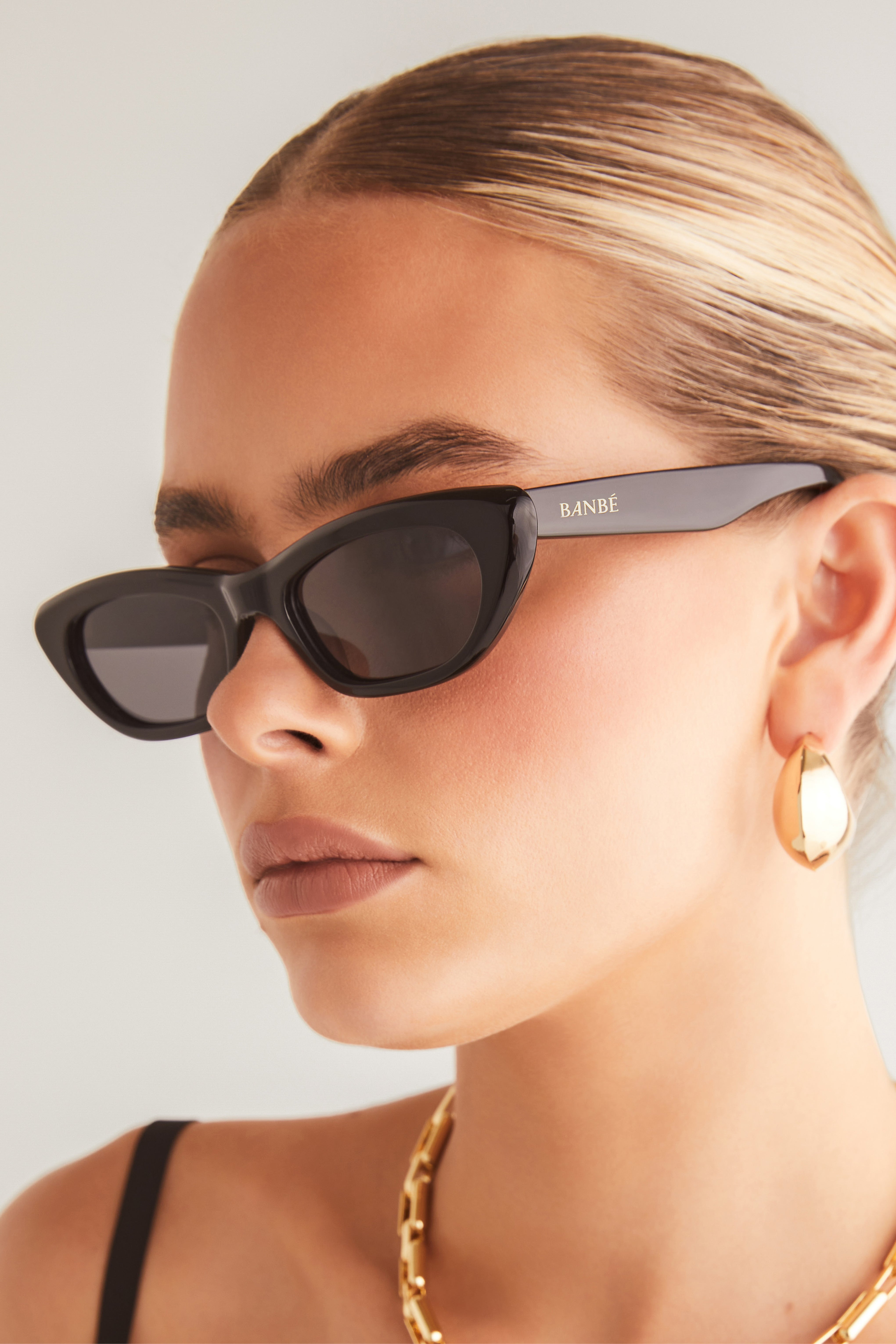 Caroline Cat Eye Sunglasses - Black Acetate Frames, UV Protection