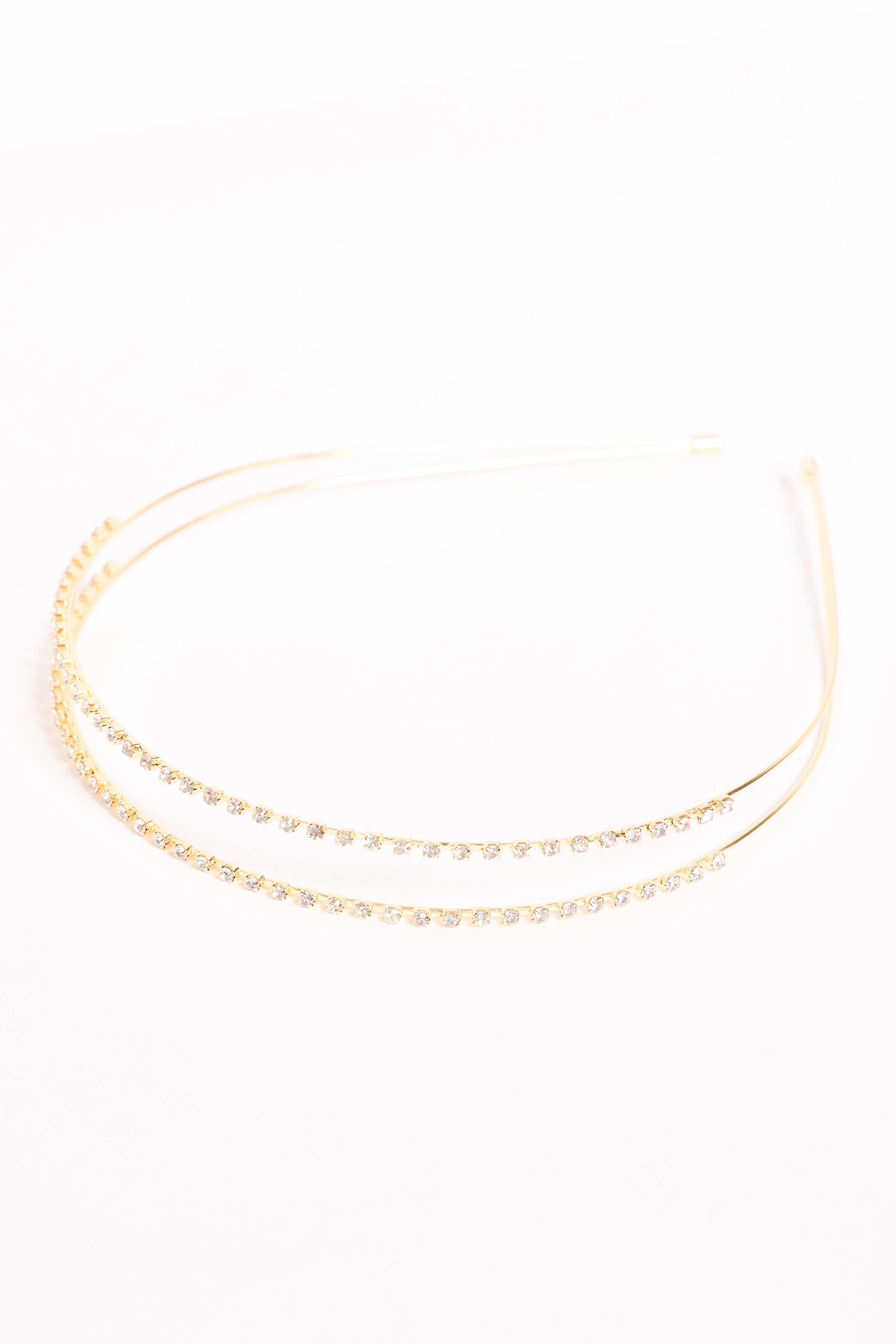 Ellah Gold Crystal Headband - Thin Elegant Hair Accessory