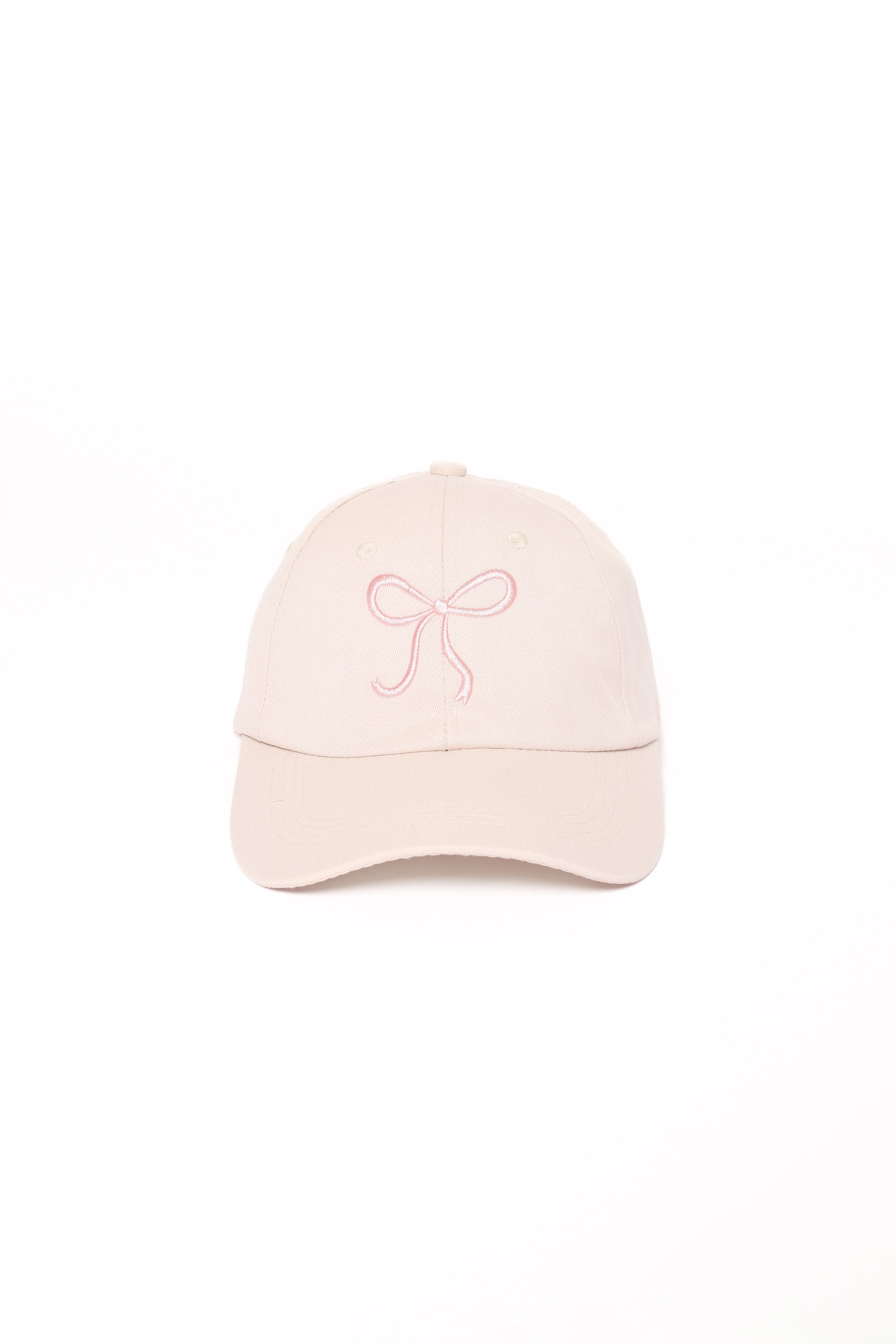 Aurelia Cotton Cap with Adjustable Strap & Embroidered Bow - Cream