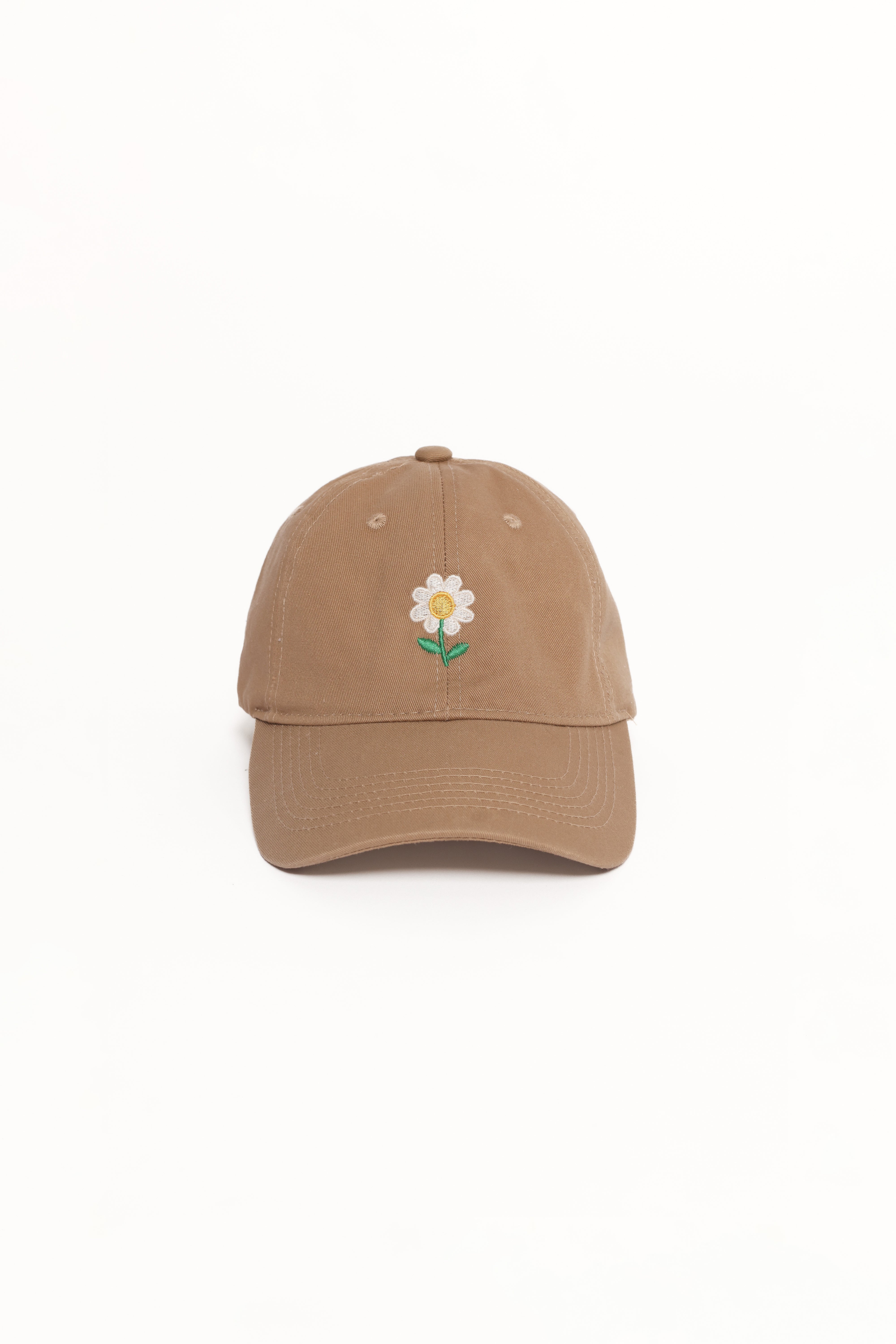 Beige Daisy Embroidered Cotton Cap - Adjustable & Breathable