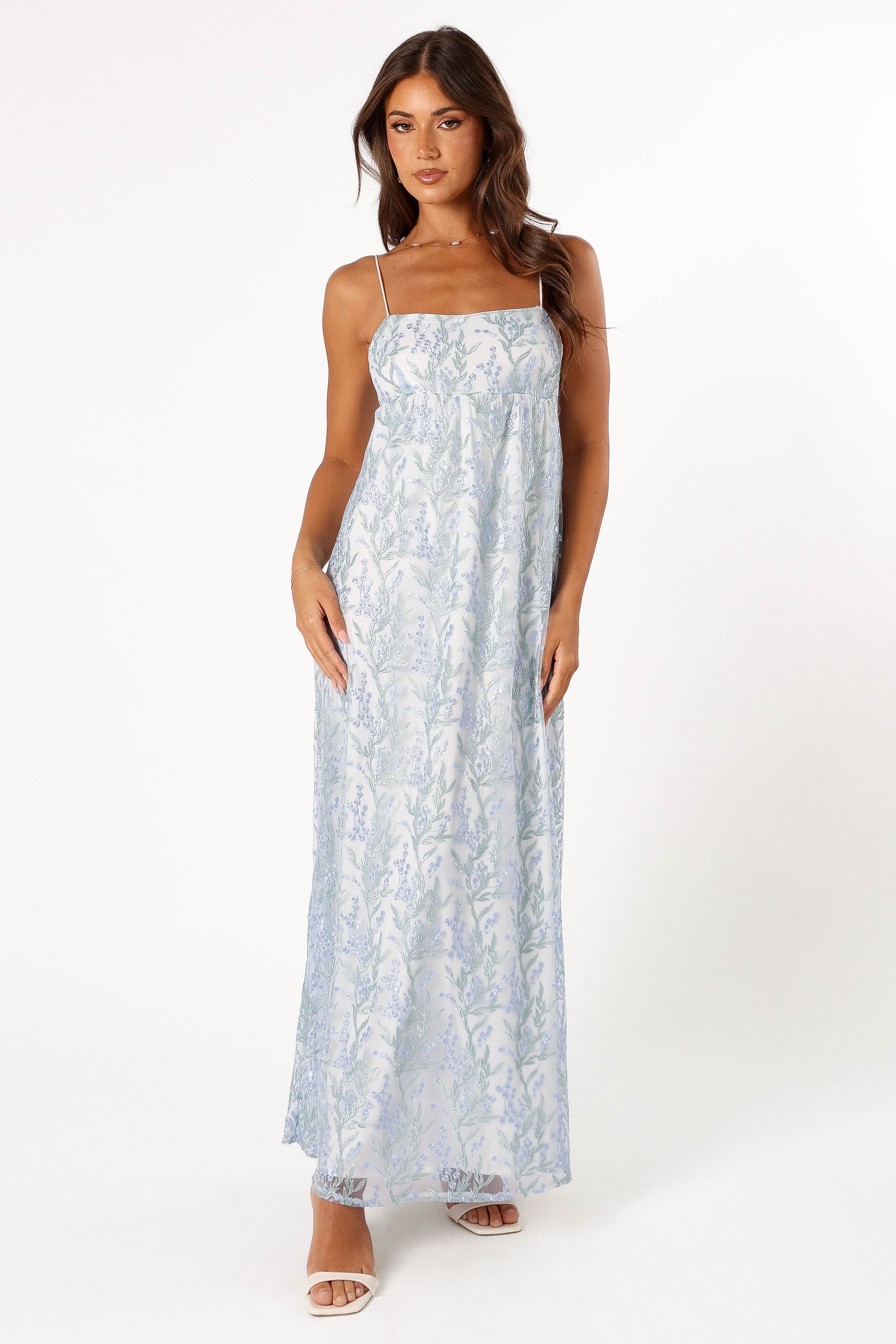 Blue Floral Maxi Dress with Adjustable Straps - Nolan