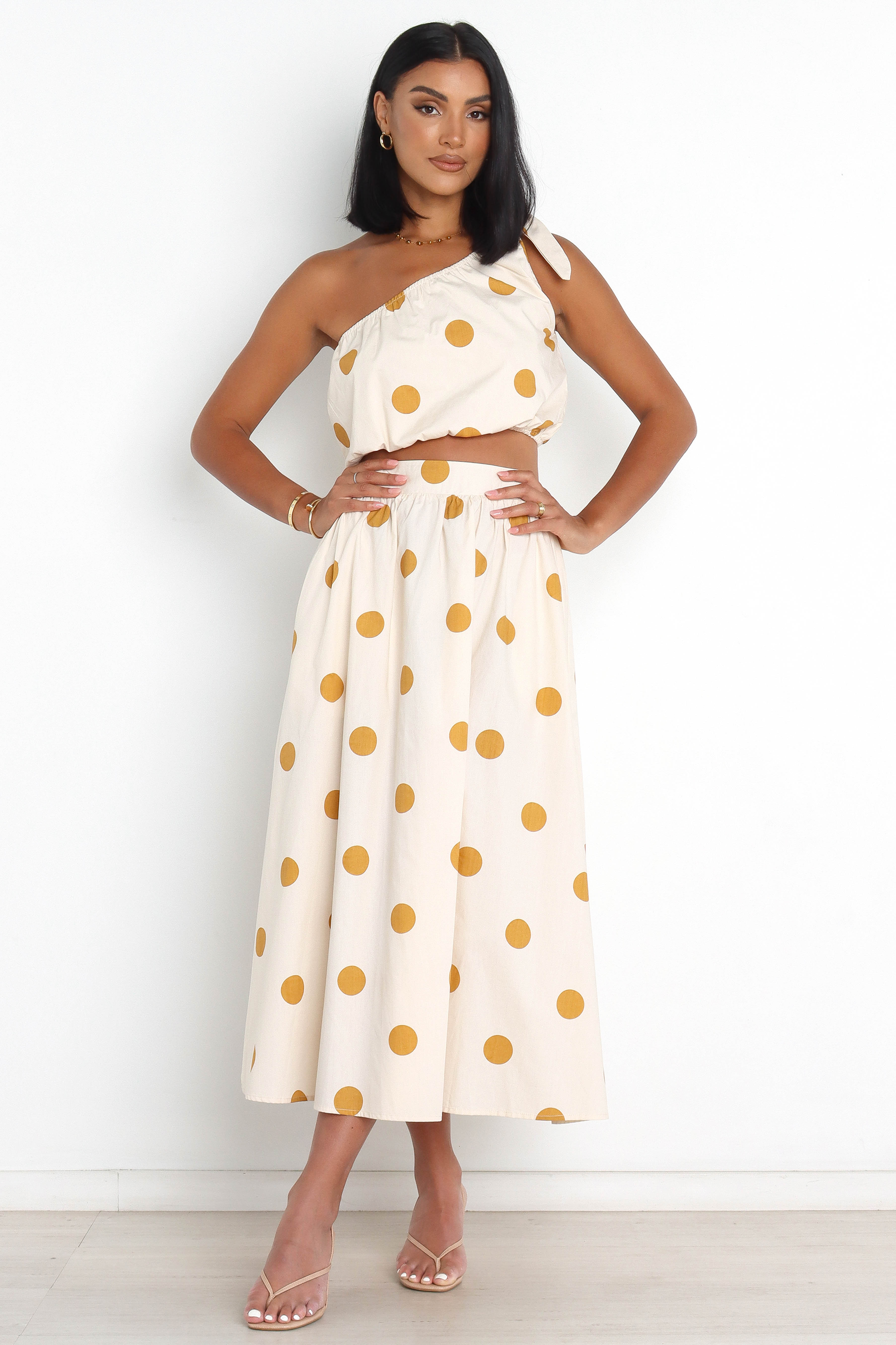 Beige Polka Dot Midi Skirt with Pockets - Phillipa