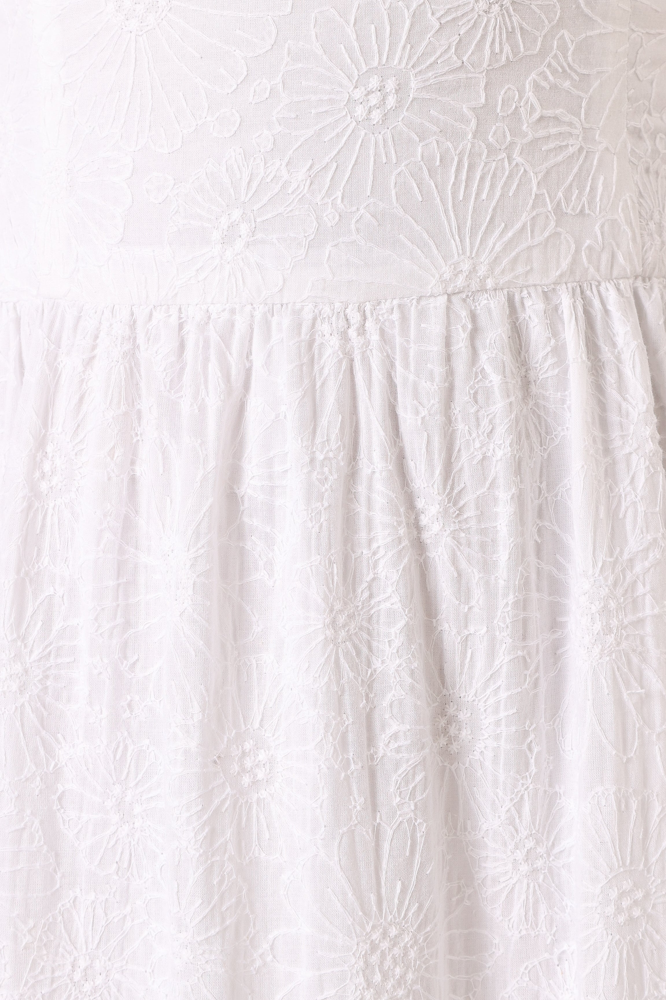 Florina Strapless Midi Dress - White Floral Tiered Skirt