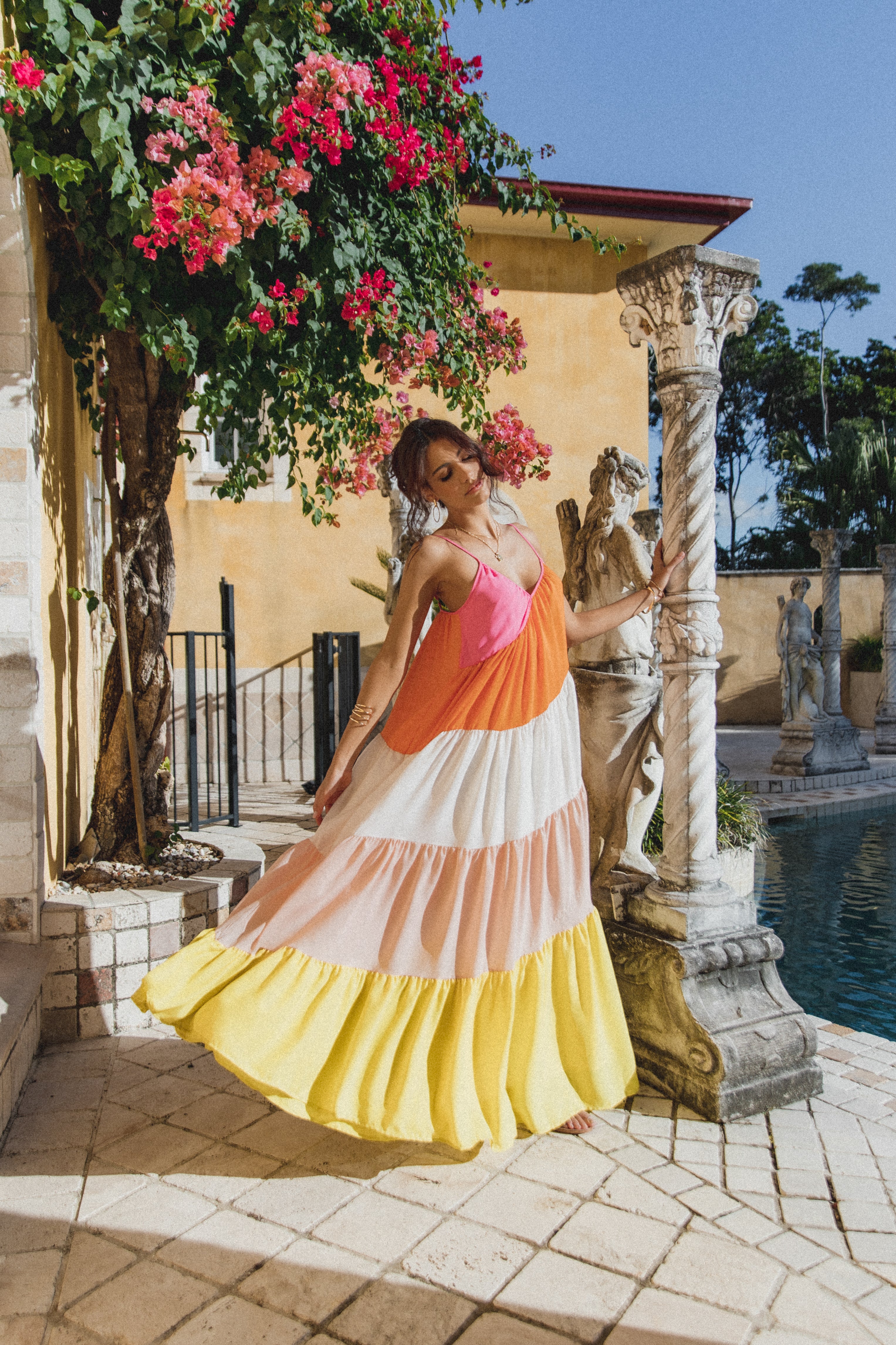 Tallulah Tiered Maxi Dress with V Neck & Adjustable Straps