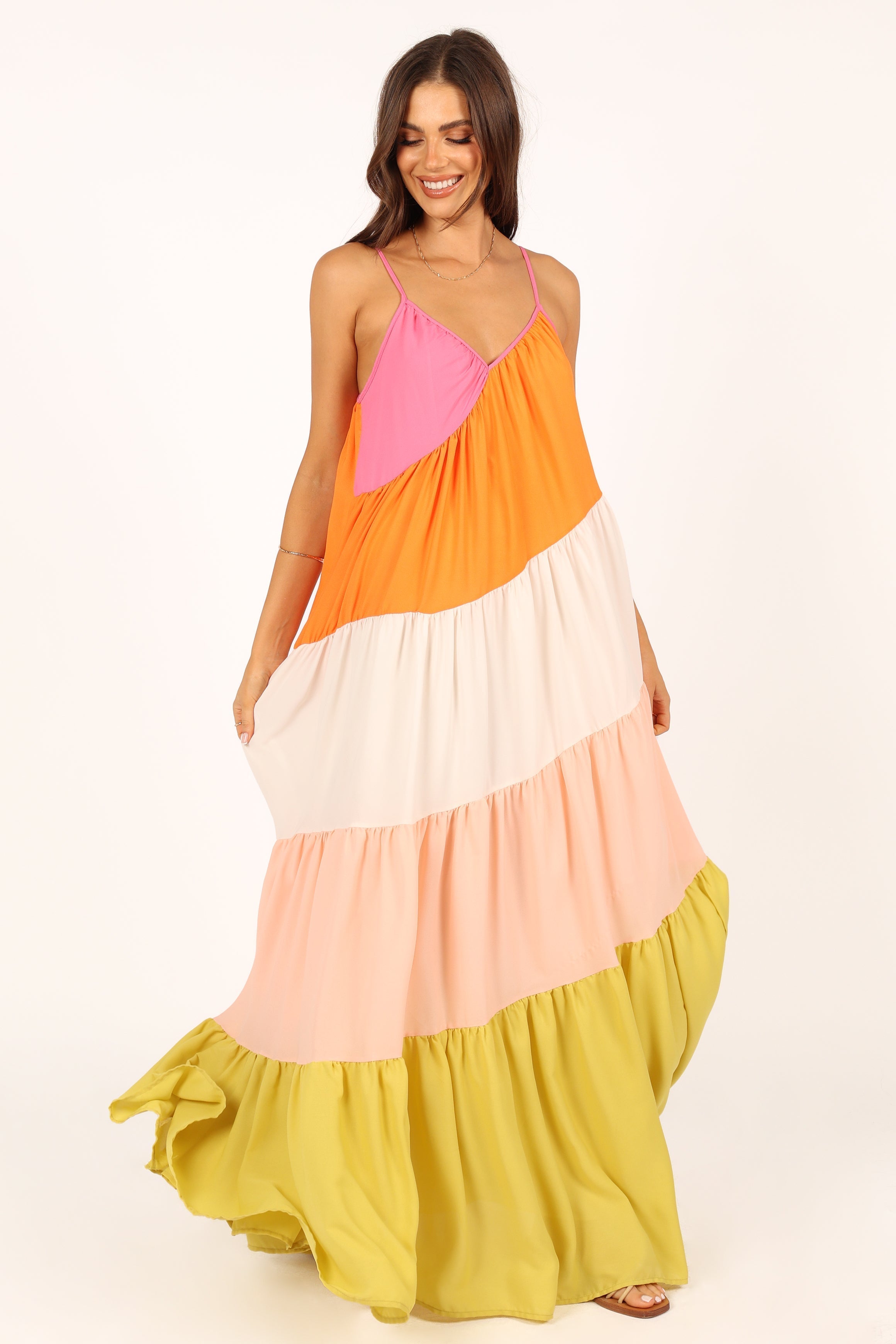 Tallulah Tiered Maxi Dress with V Neck & Adjustable Straps