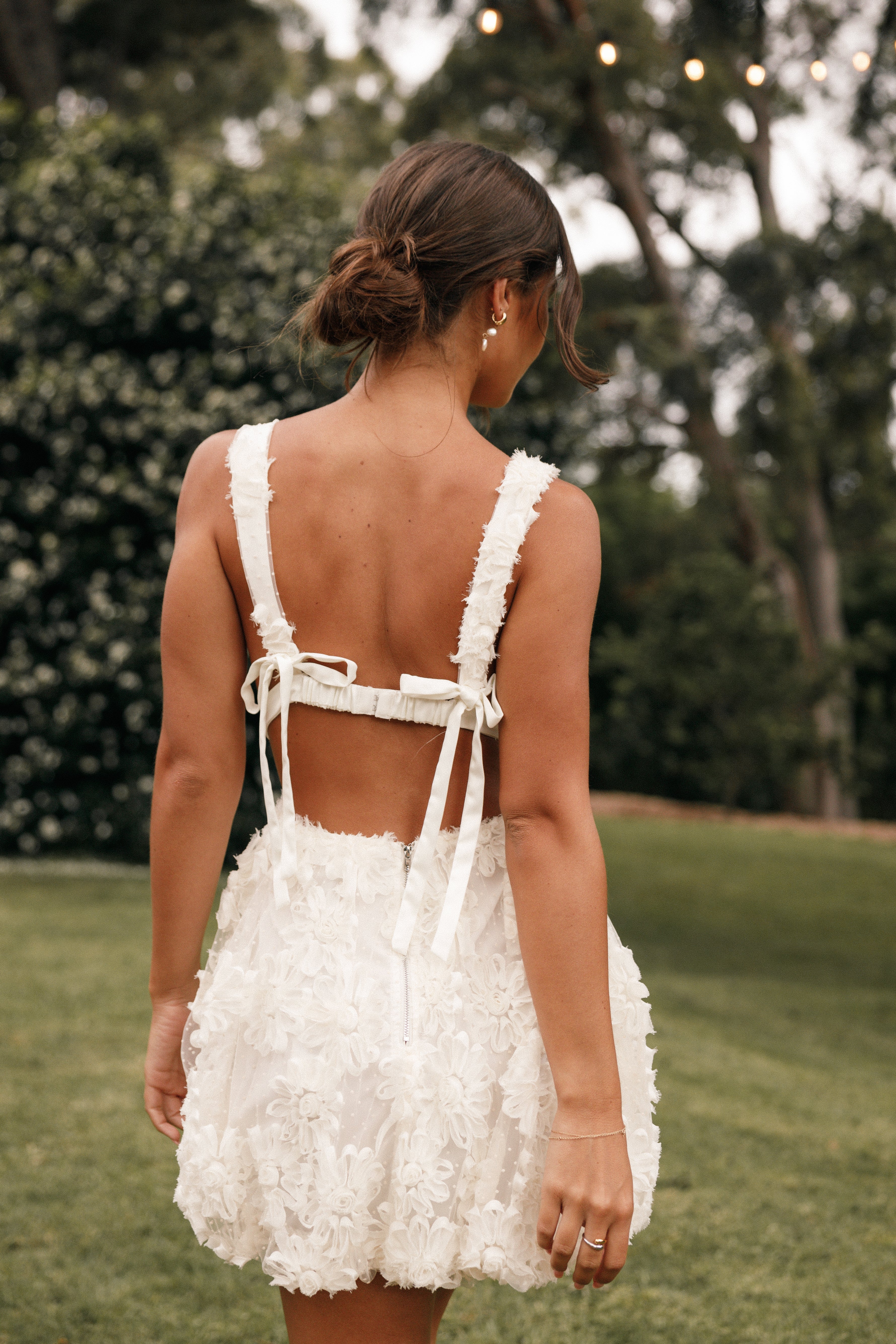 Cream Mini Dress with V Neck & Open Back - Atti