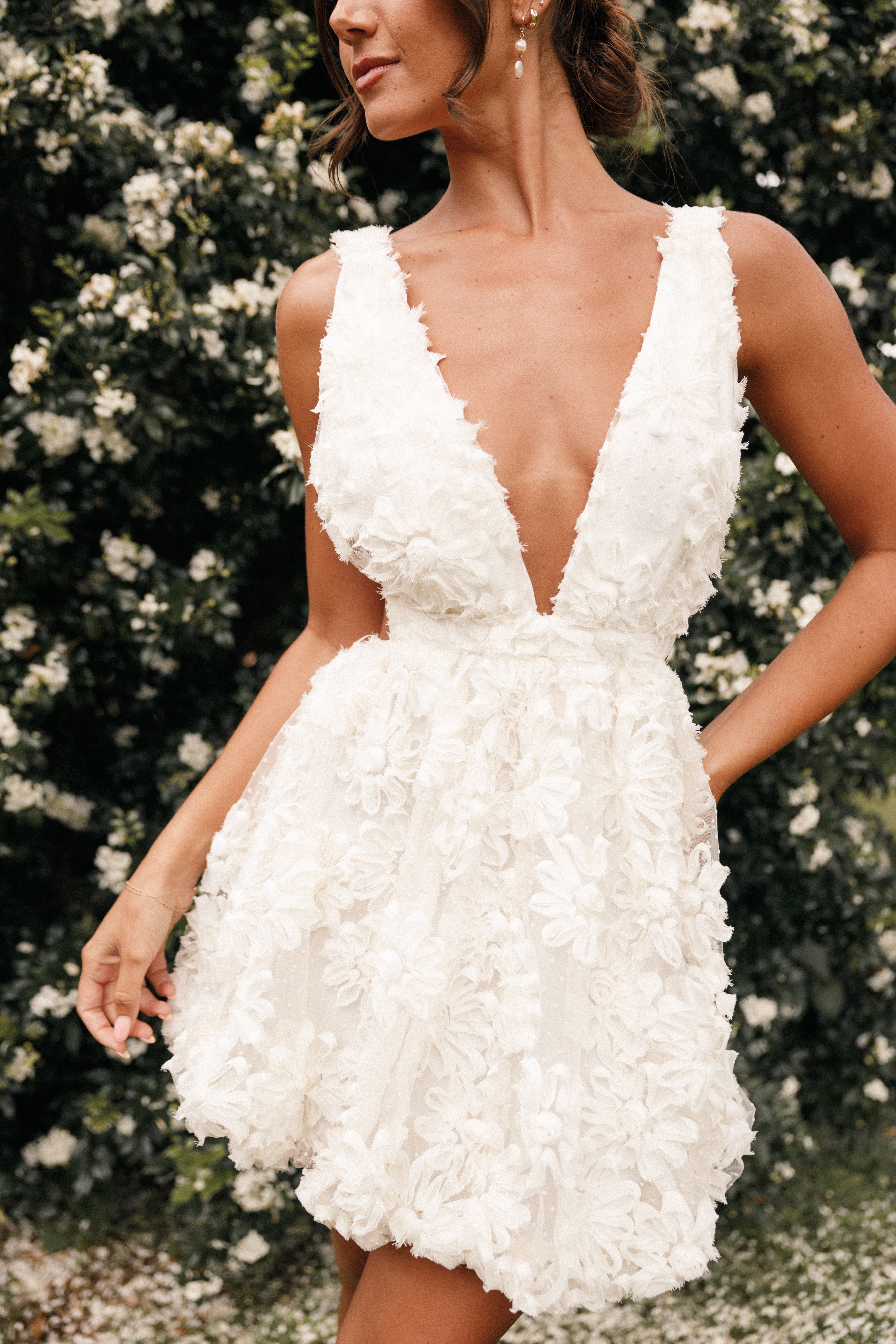 Cream Mini Dress with V Neck & Open Back - Atti
