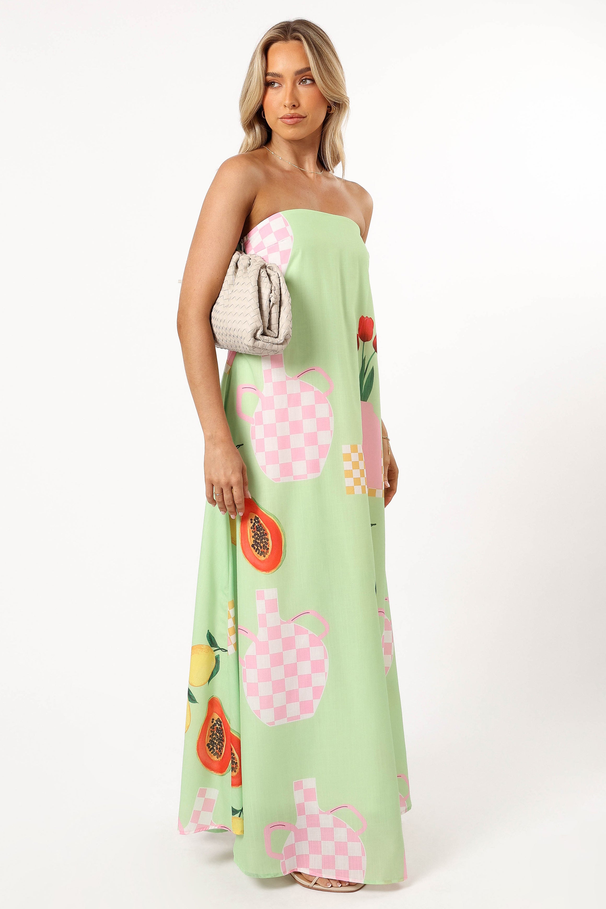 Strapless Maxi Dress in Green Papaya - Flowy Summer Dress