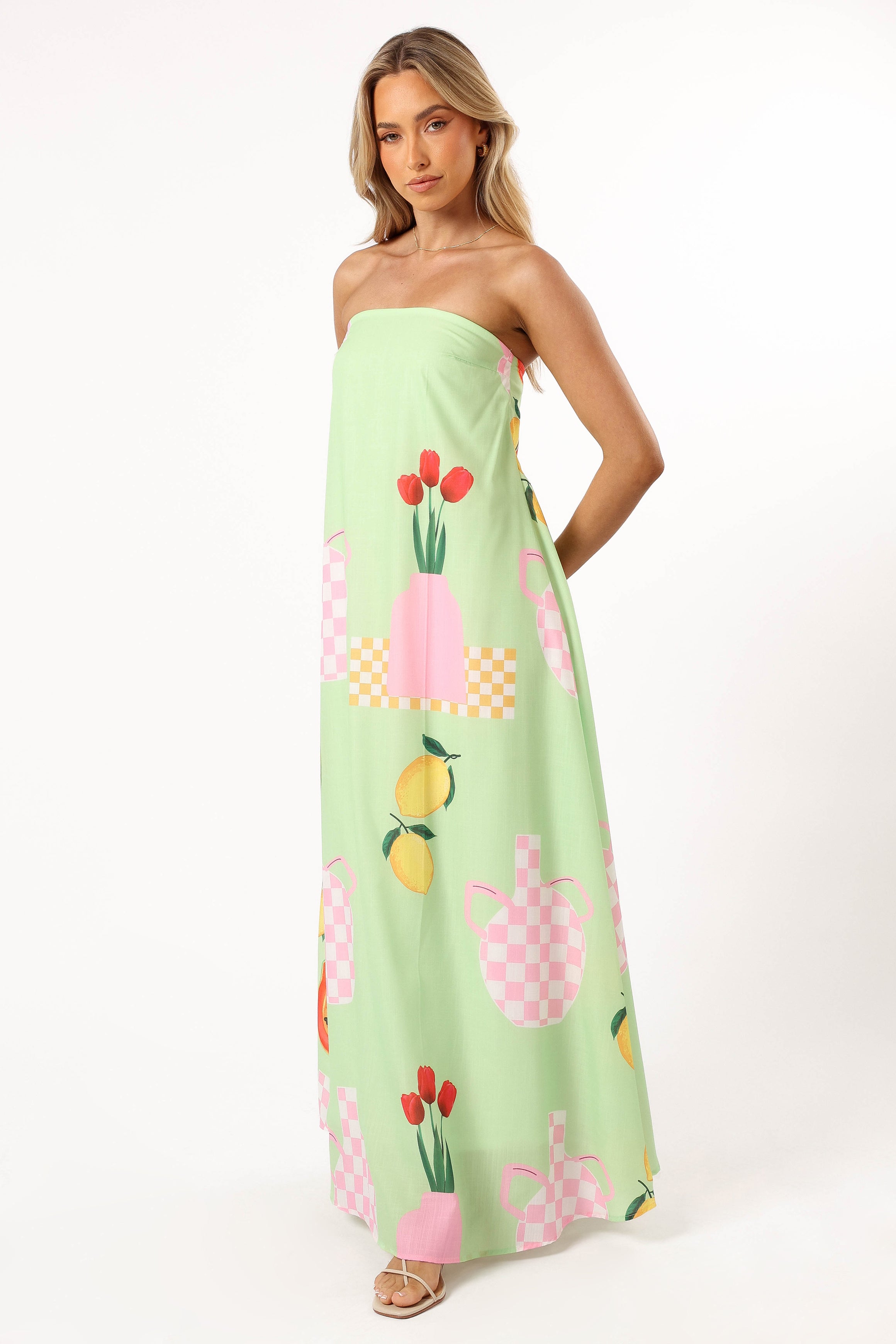 Strapless Maxi Dress in Green Papaya - Flowy Summer Dress