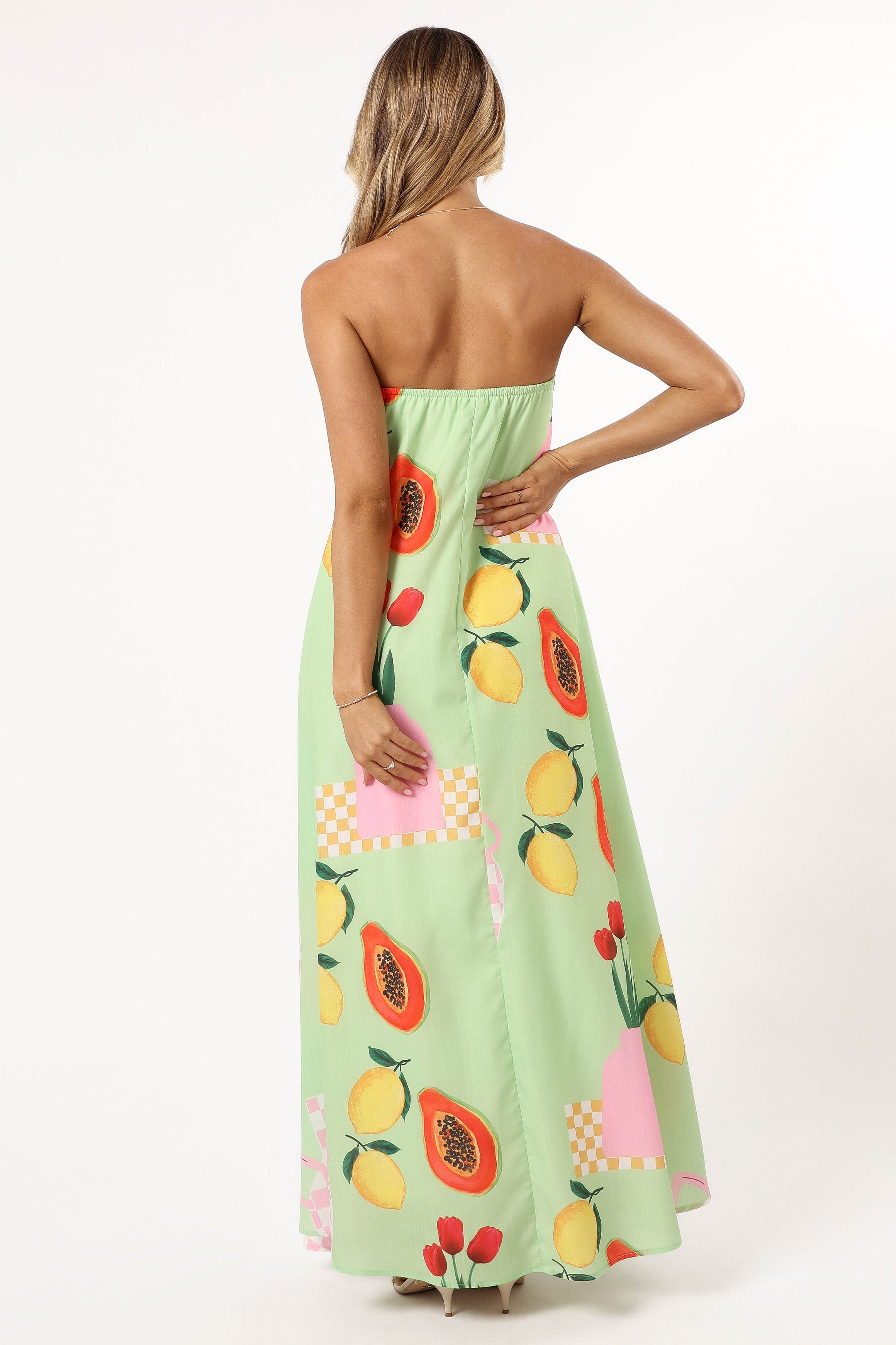 Strapless Maxi Dress in Green Papaya - Flowy Summer Dress
