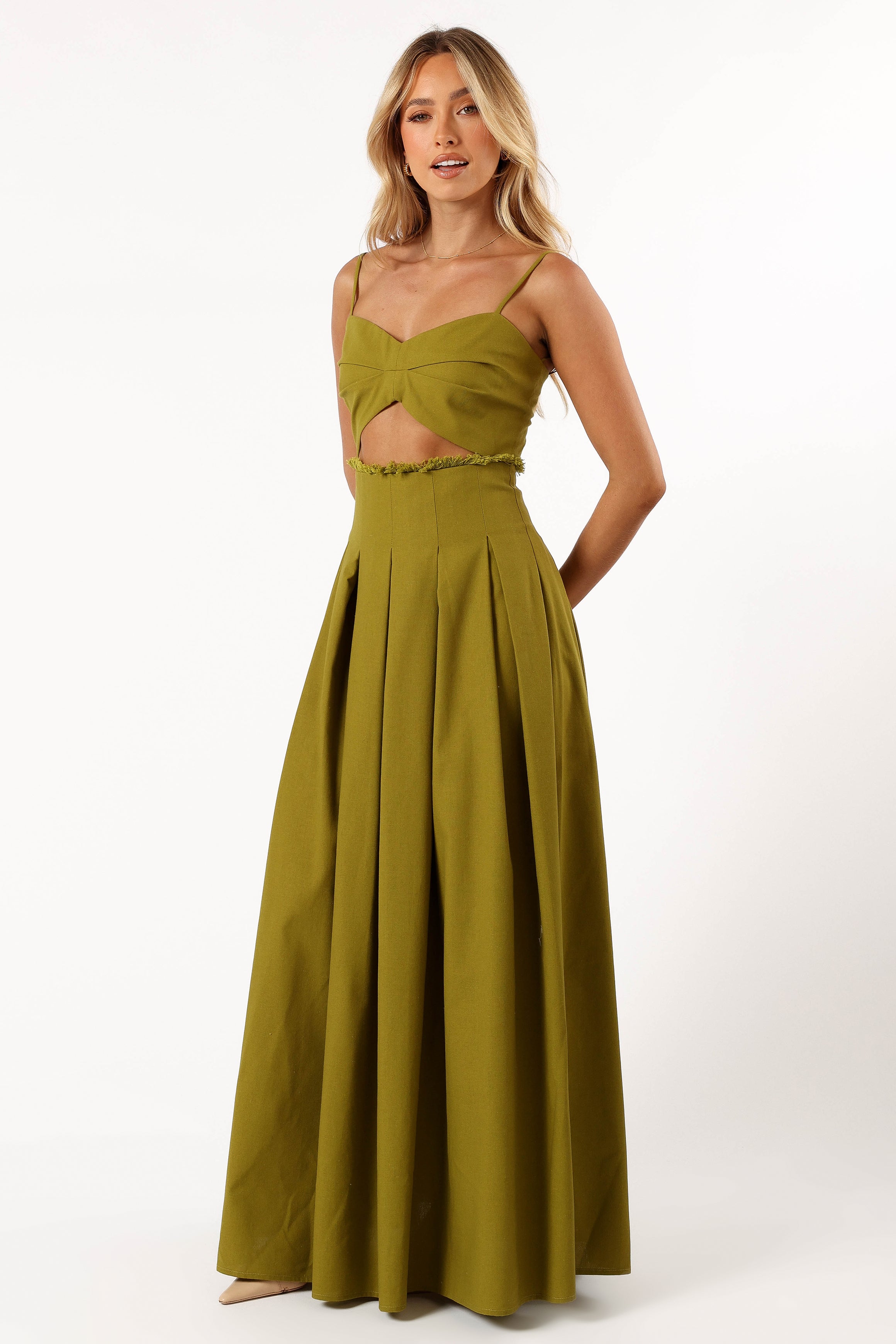 Skye Sweetheart Neckline Maxi Dress with Cutout - Moss