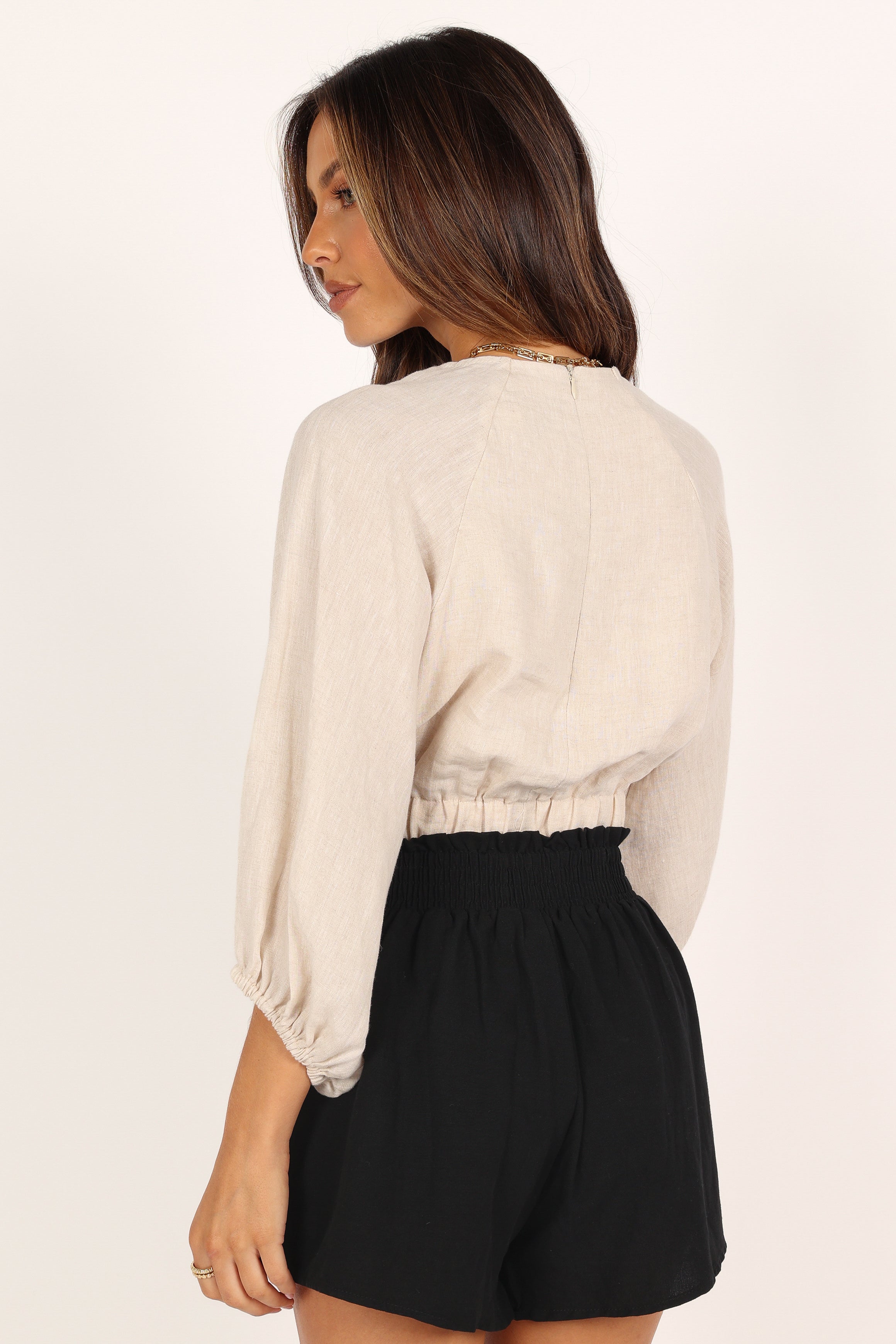 Maggie Linen Blend High Waisted Shorts - Black with Pockets