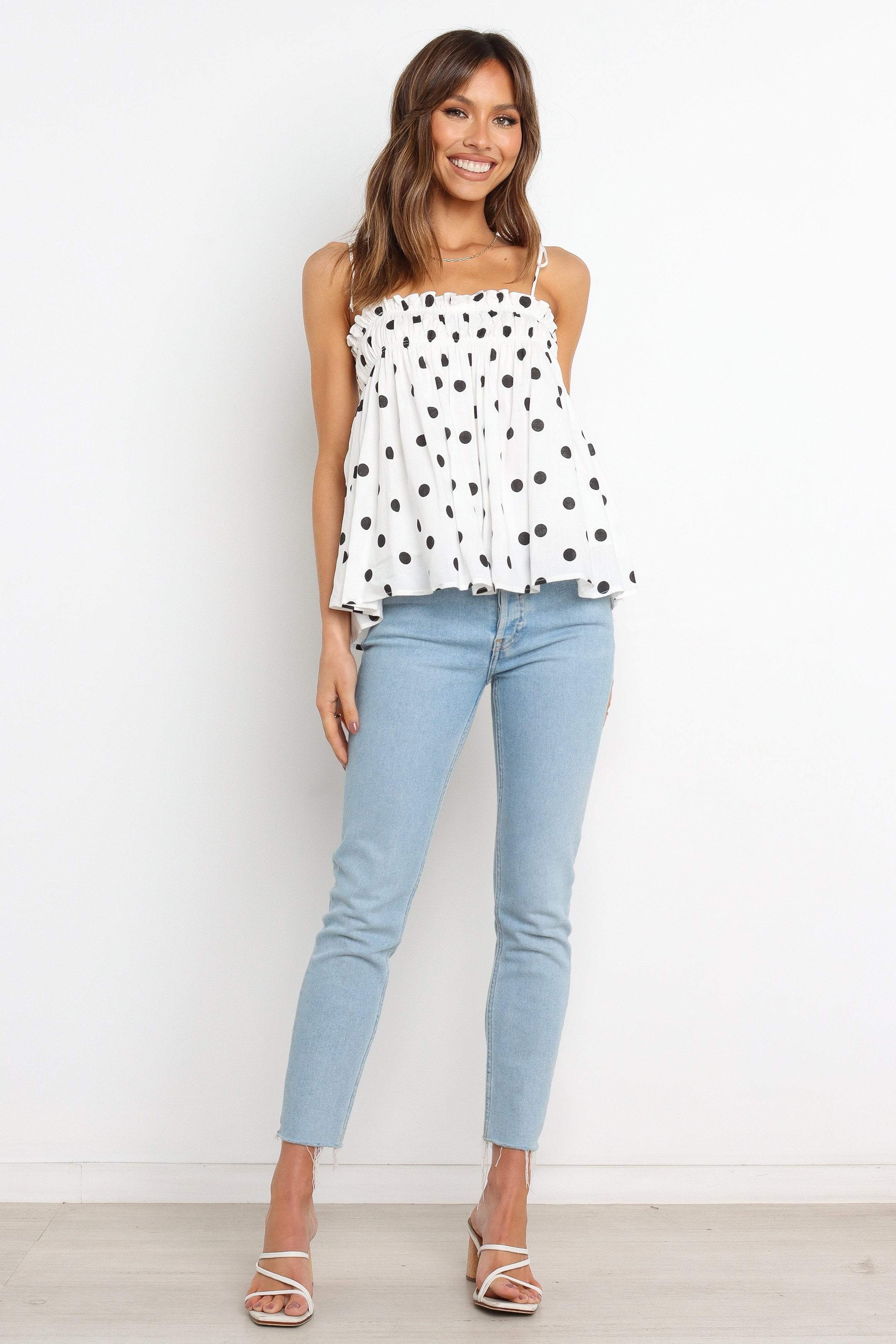 White Polka Dot Crop Top - Urbana Relaxed Fit Linen Blend