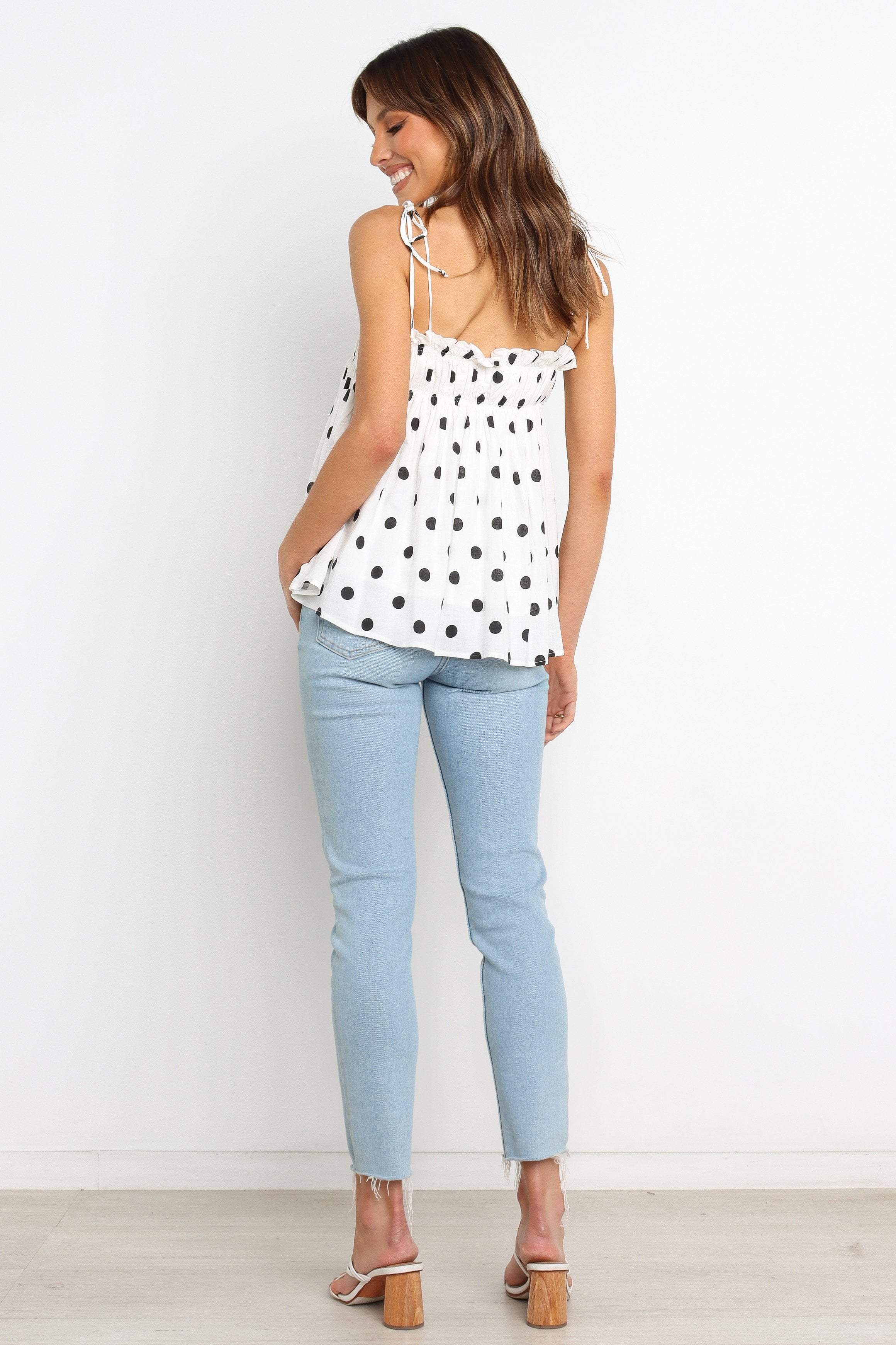 White Polka Dot Crop Top - Urbana Relaxed Fit Linen Blend