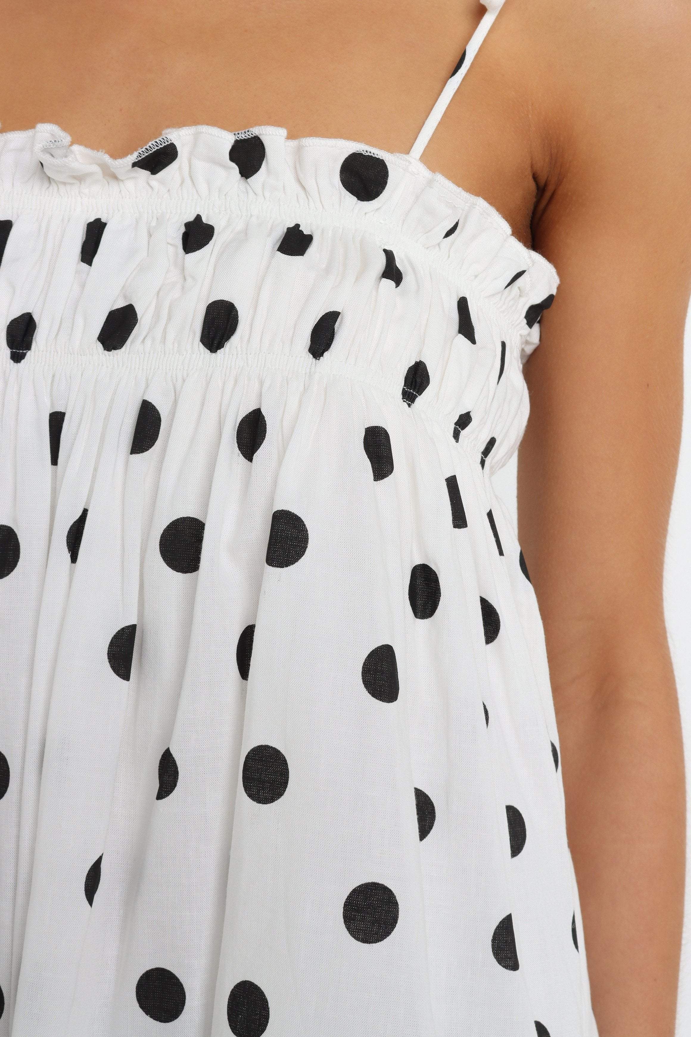 White Polka Dot Crop Top - Urbana Relaxed Fit Linen Blend