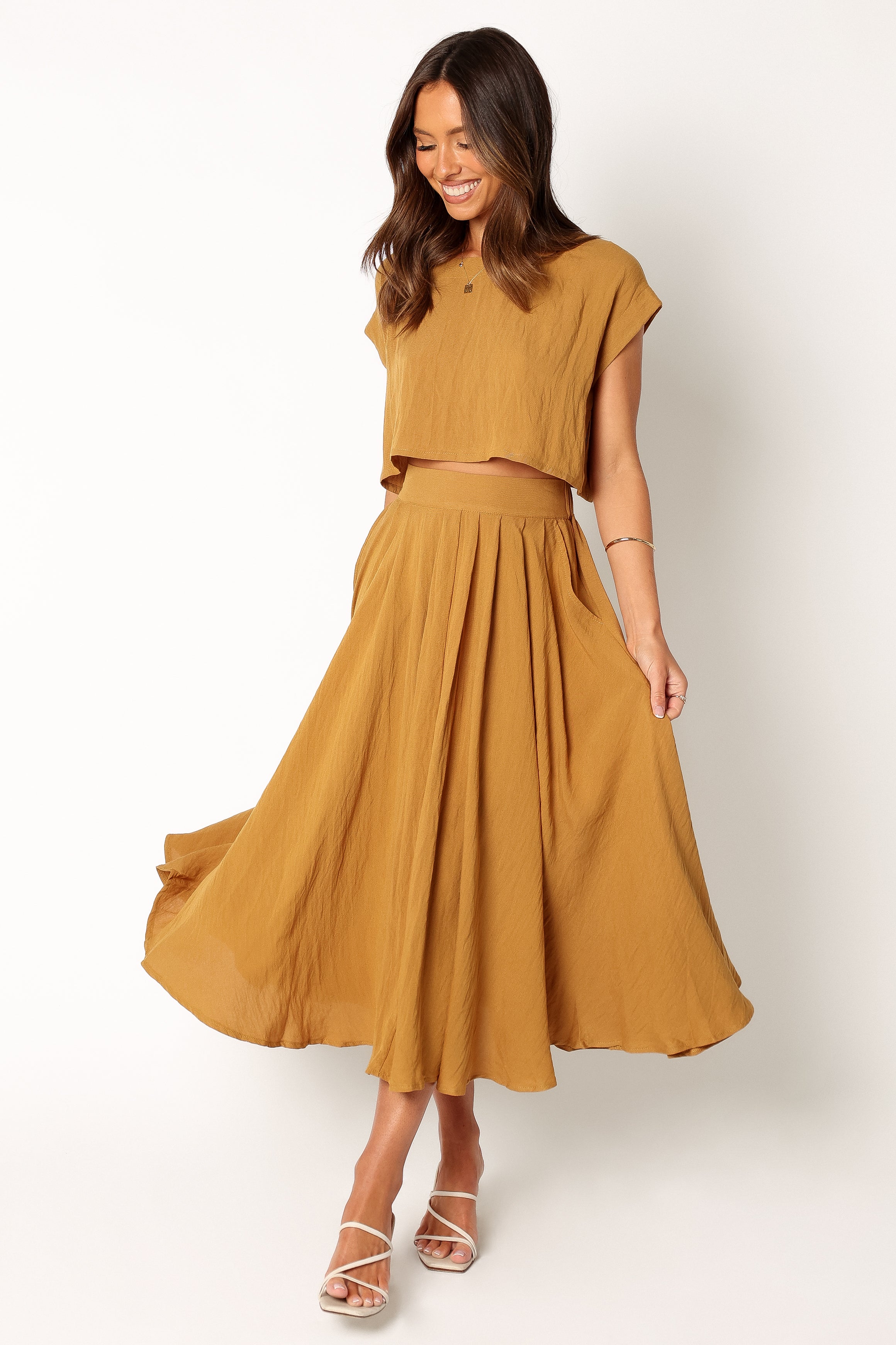Mustard Cropped Top & Maxi Skirt Set - Bessie Two Piece Outfit
