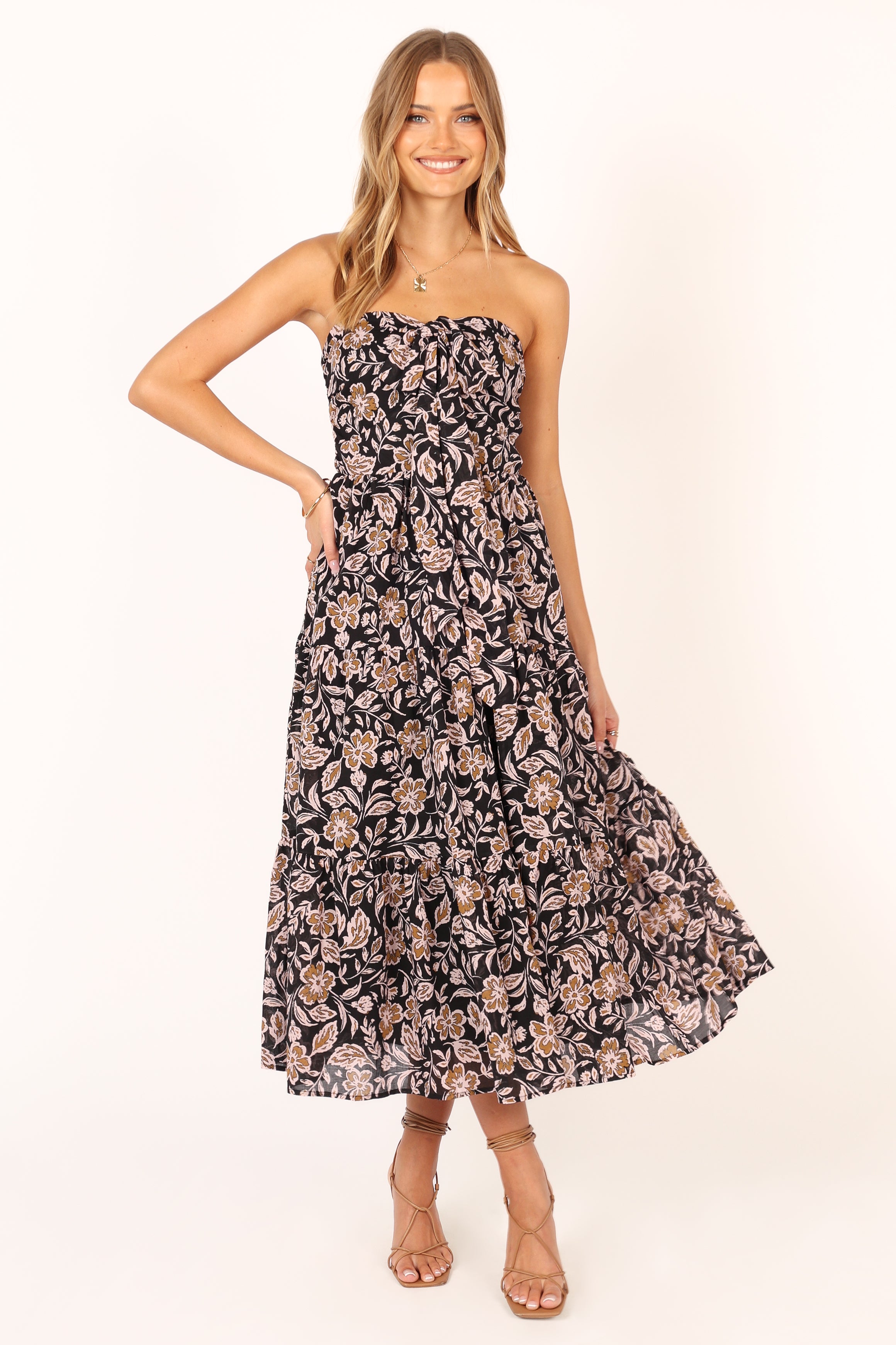 Floral Print Shena Halter Neck Midi Dress - Black Multi