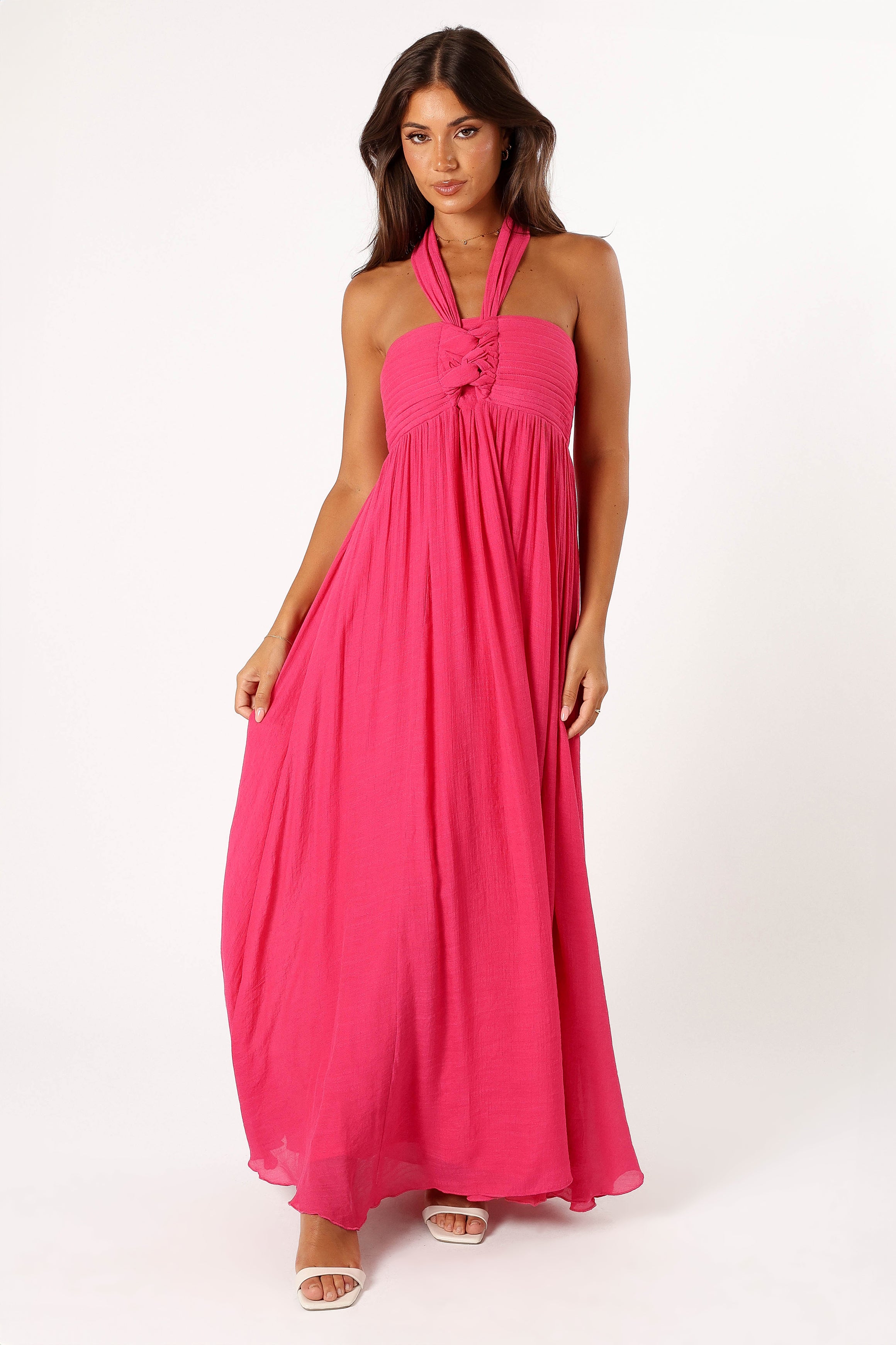 Everdeen Fuchsia Halterneck Maxi Dress with Shirred Back