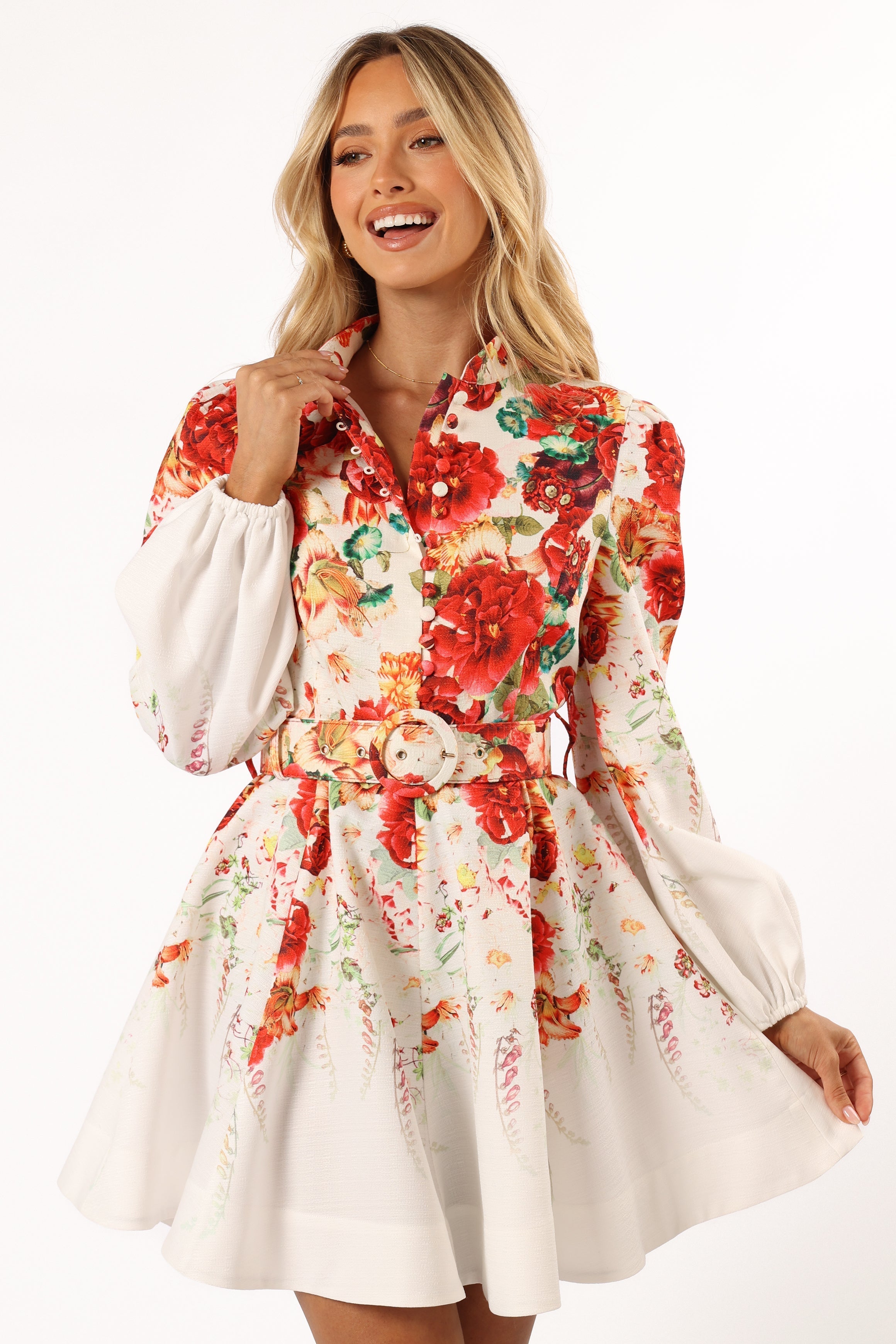 Pipps V-Neck Long Sleeve Mini Dress with Detachable Waist Tie