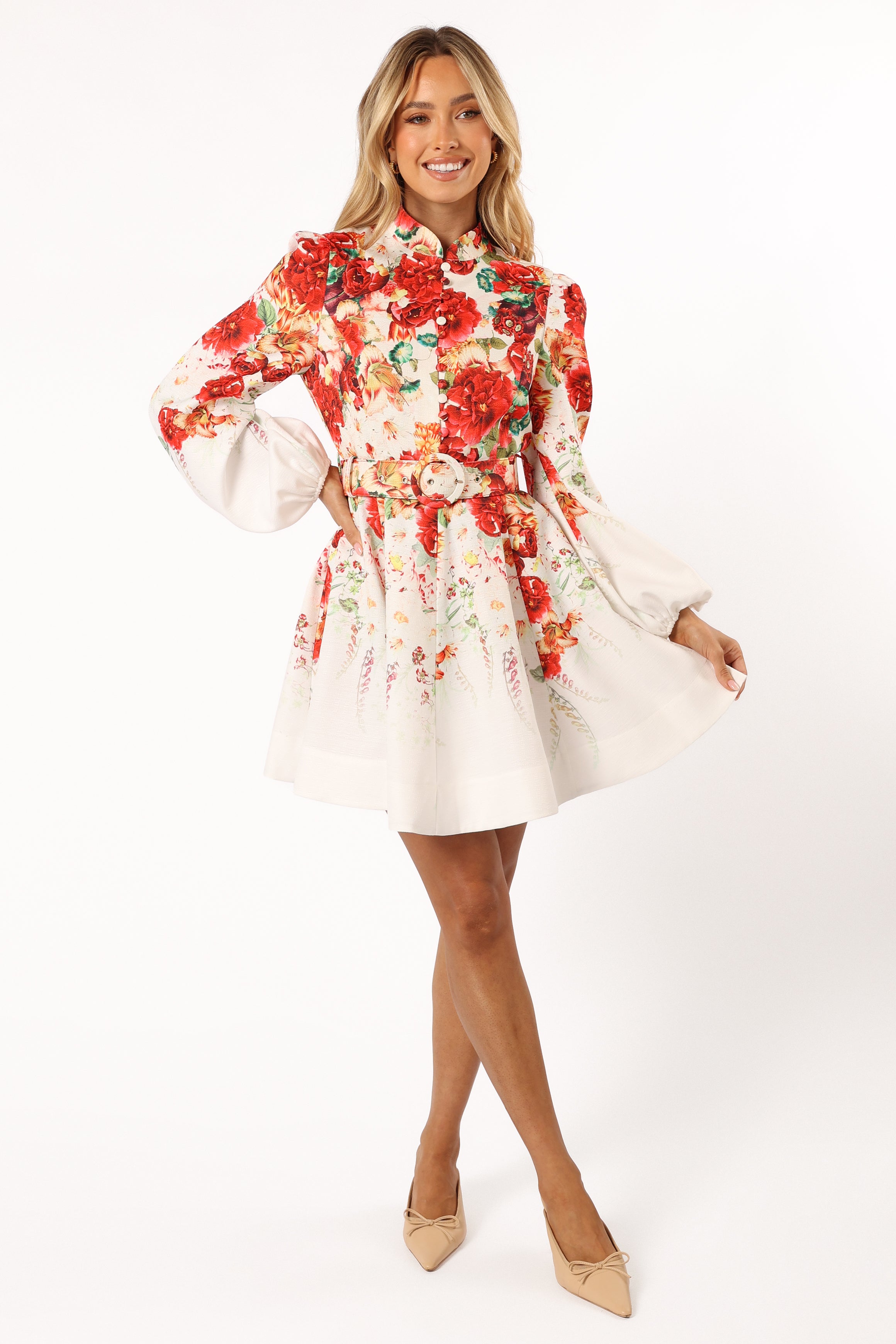 Pipps V-Neck Long Sleeve Mini Dress with Detachable Waist Tie