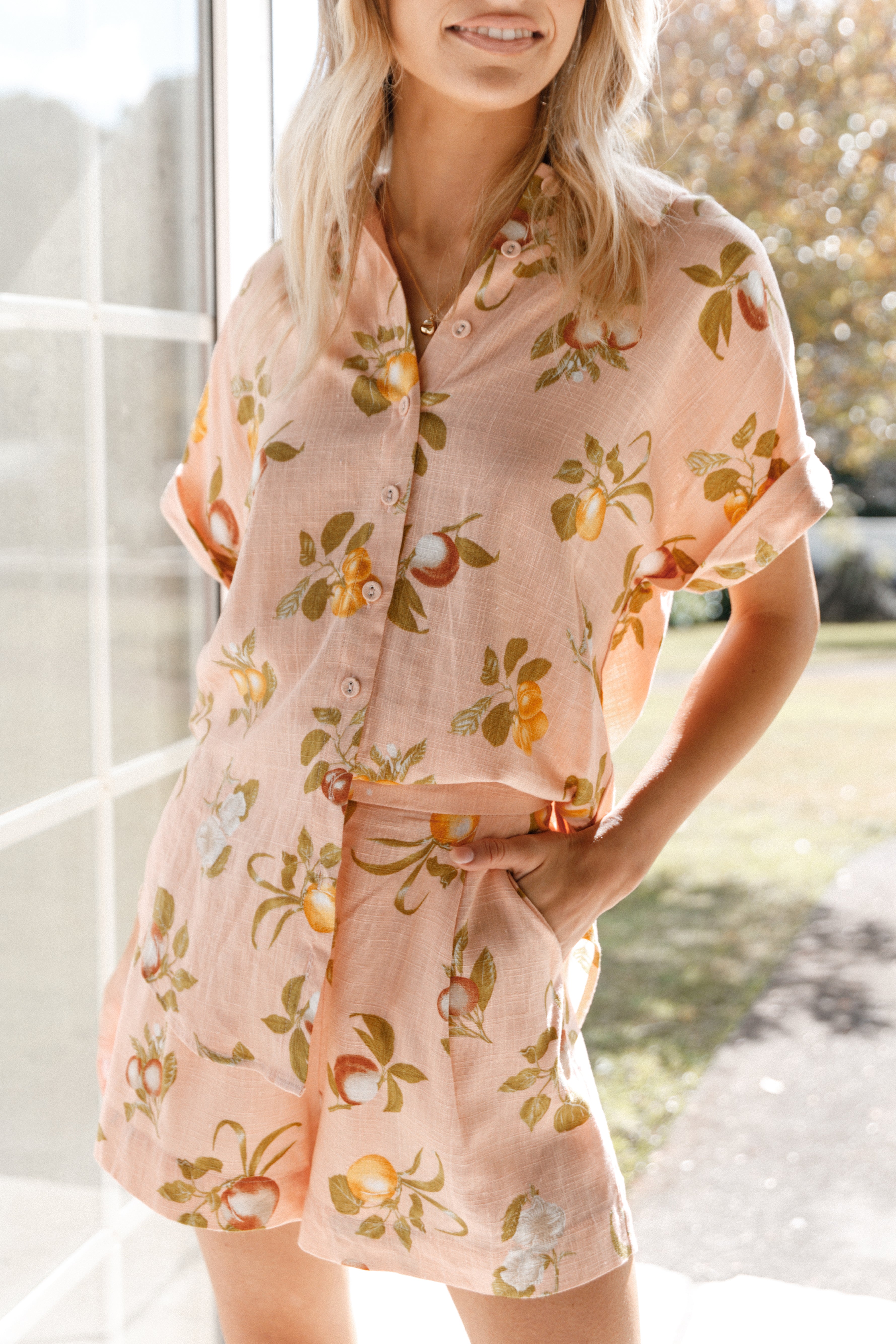 Women's Pink Floral Tailored Shorts - Cecily Rayon Linen Summer Style