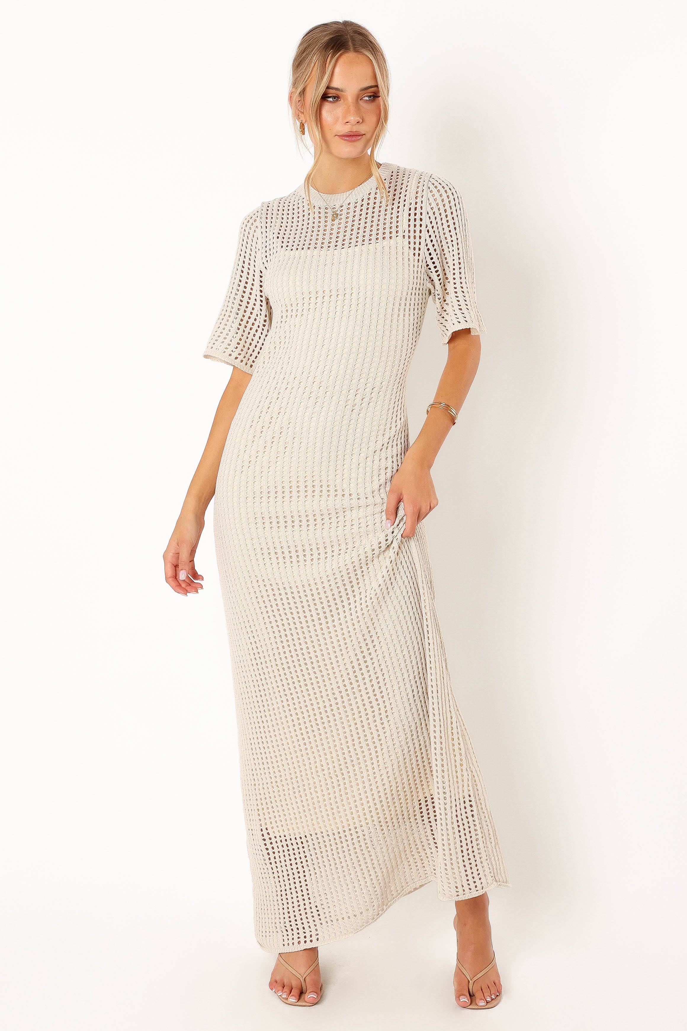 Hollie Crochet Maxi Dress with Slip - Cream