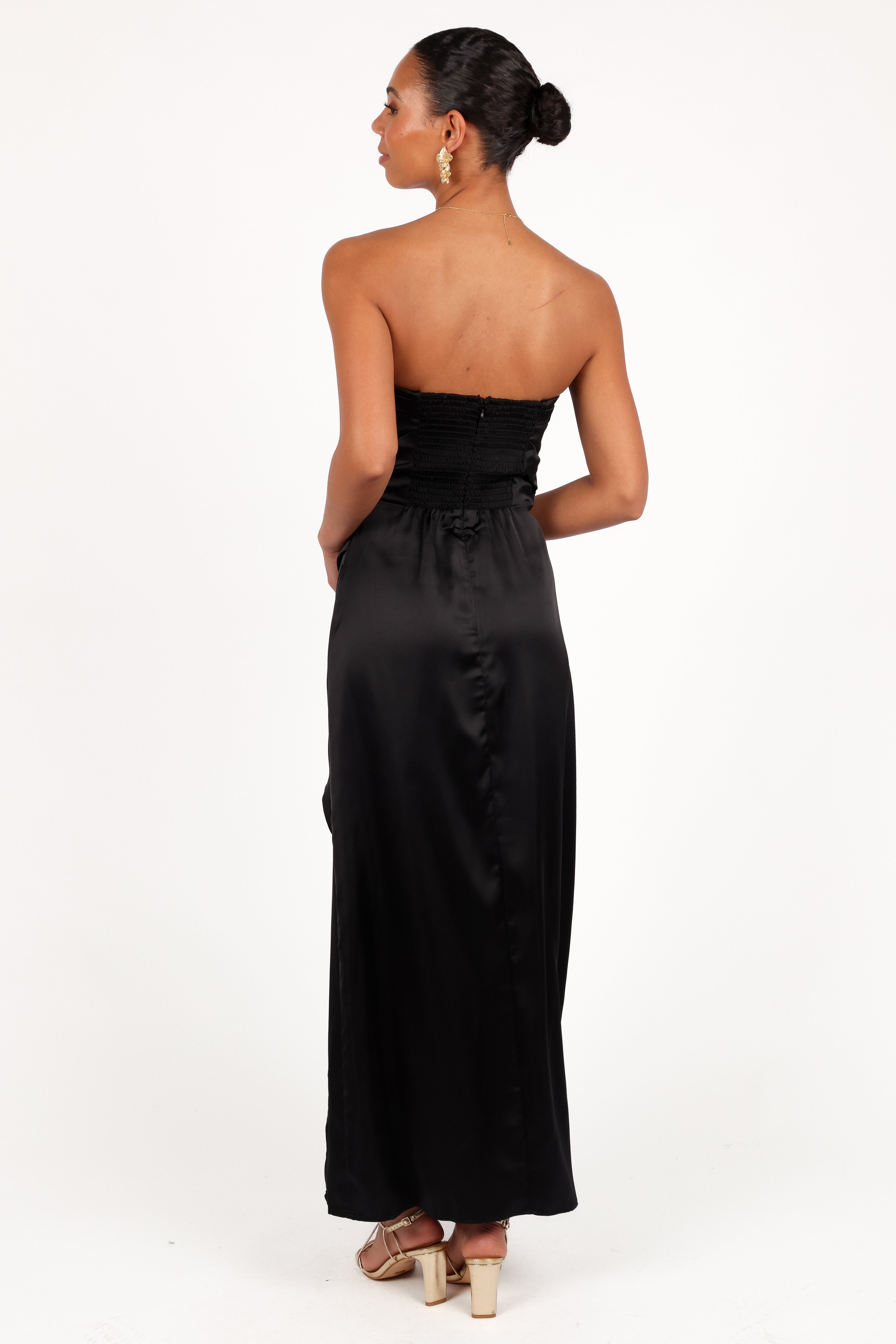 Black Strapless Maxi Dress for Weddings & Formal Events - Kara Satin Gown