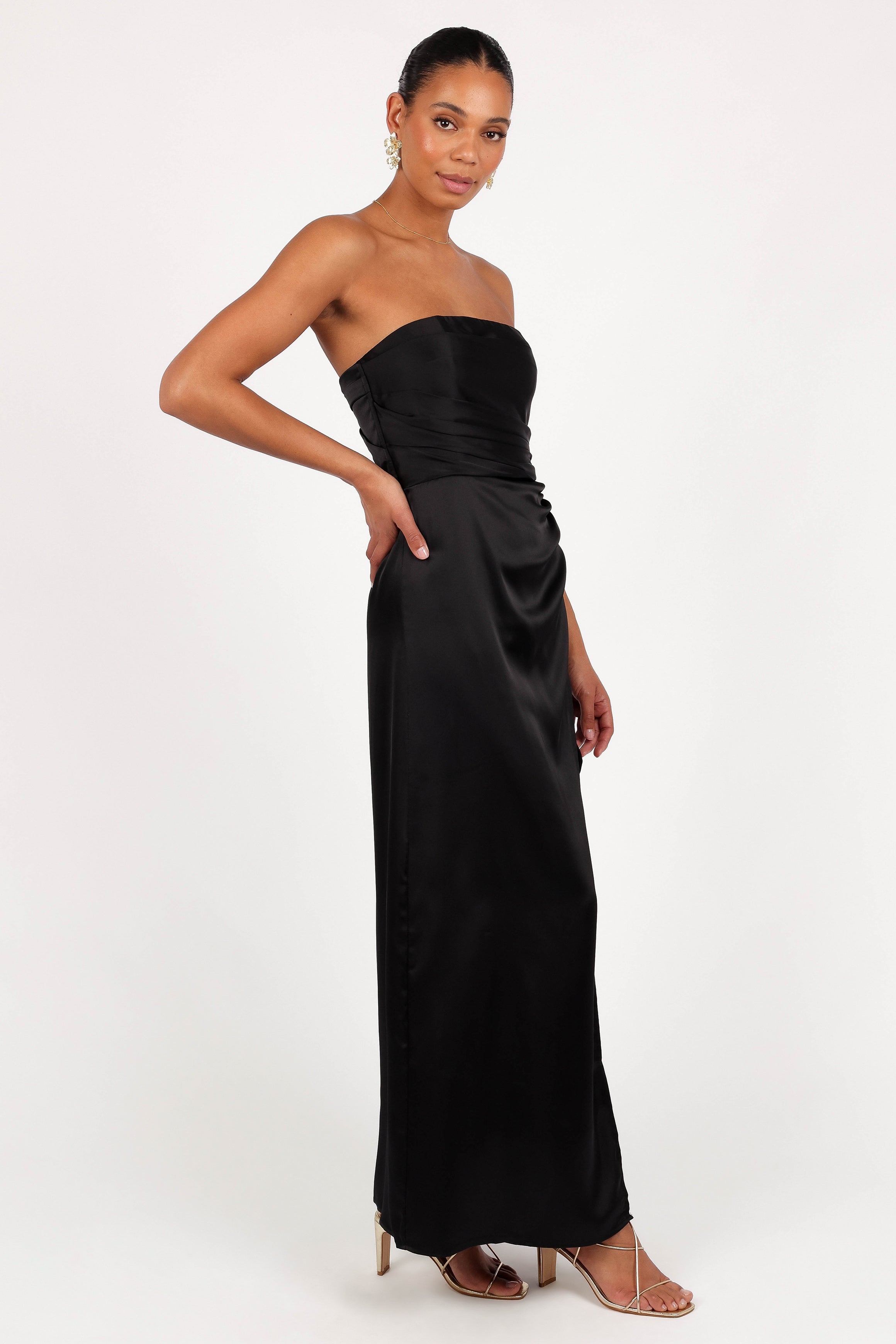 Black Strapless Maxi Dress for Weddings & Formal Events - Kara Satin Gown