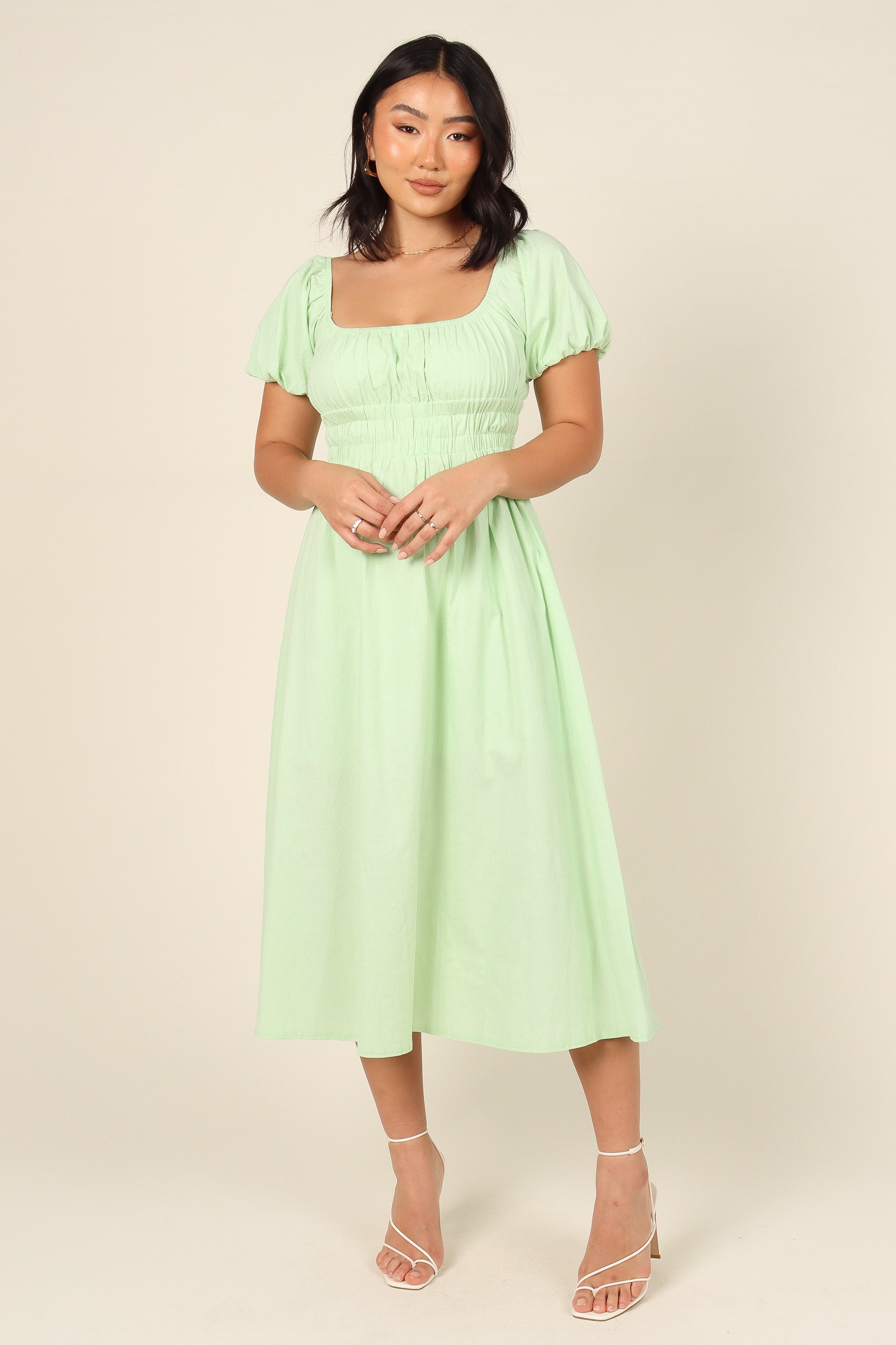 Mint Green Karia Cotton Midi Dress with Square Neckline