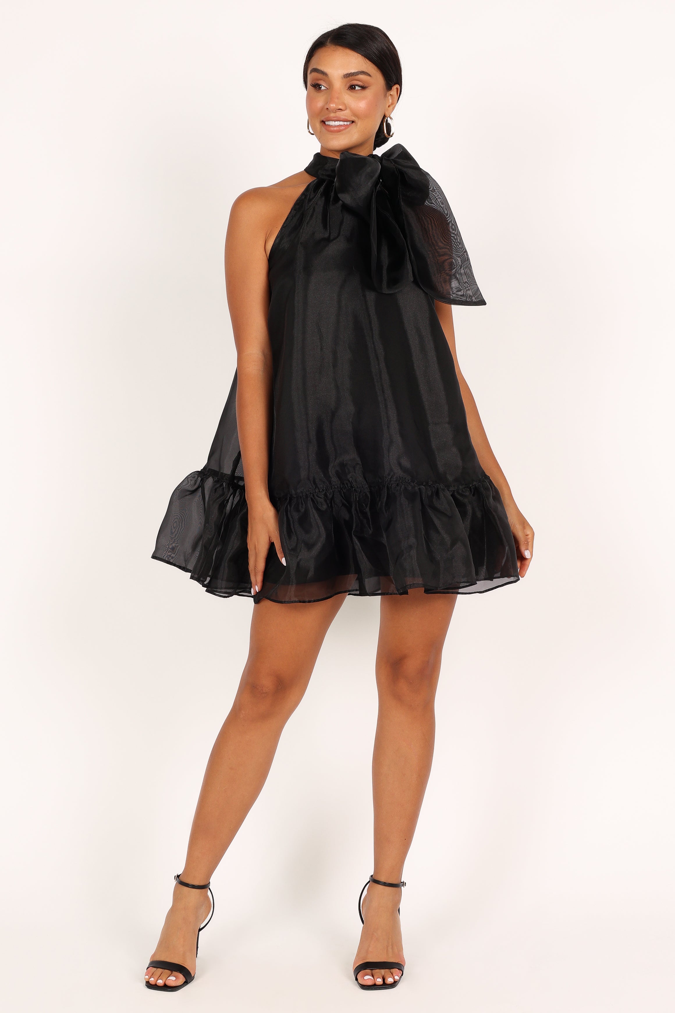 Black Bow Mini Dress for Women - High Neck Party Dress