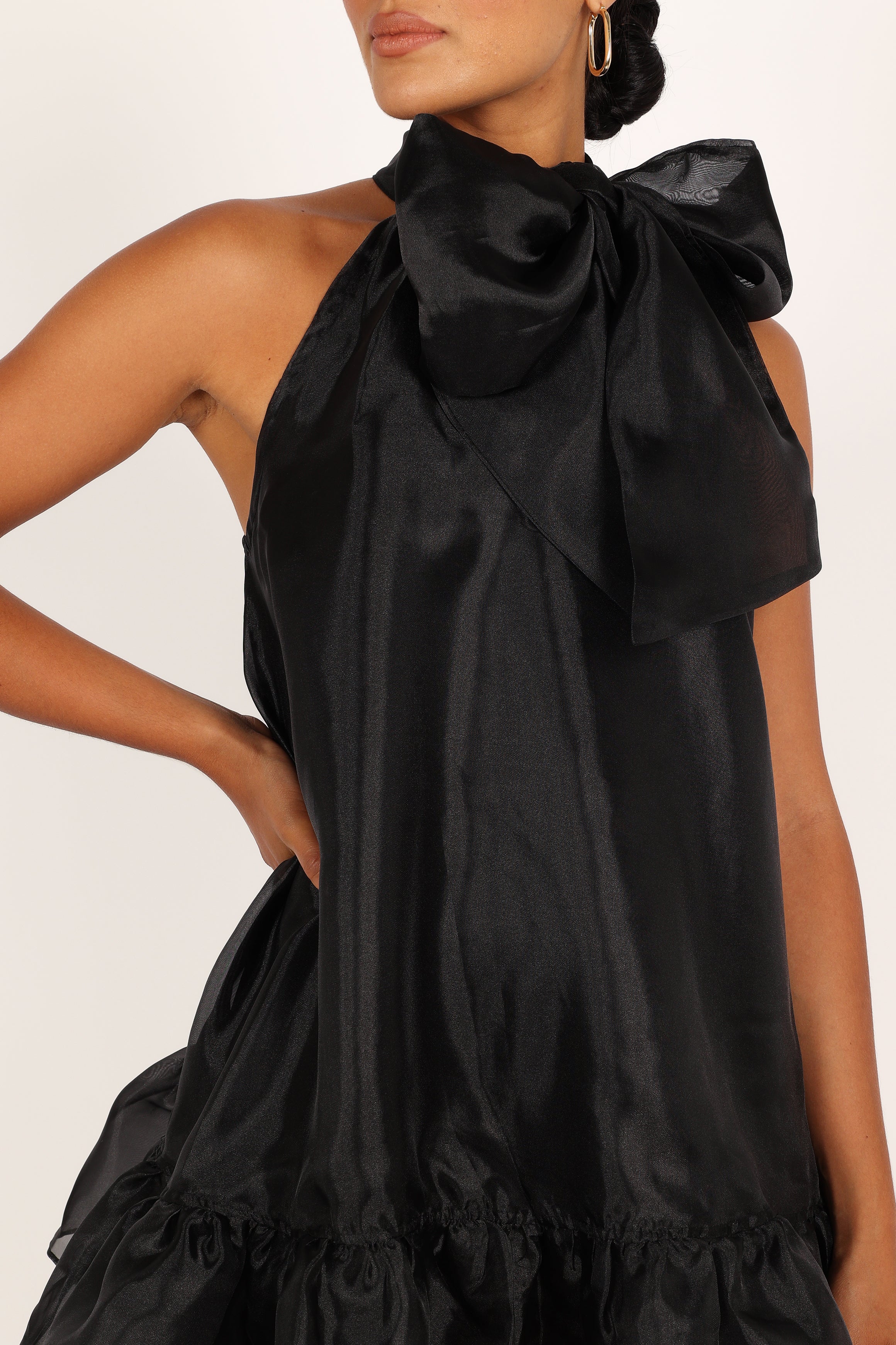 Black Bow Mini Dress for Women - High Neck Party Dress