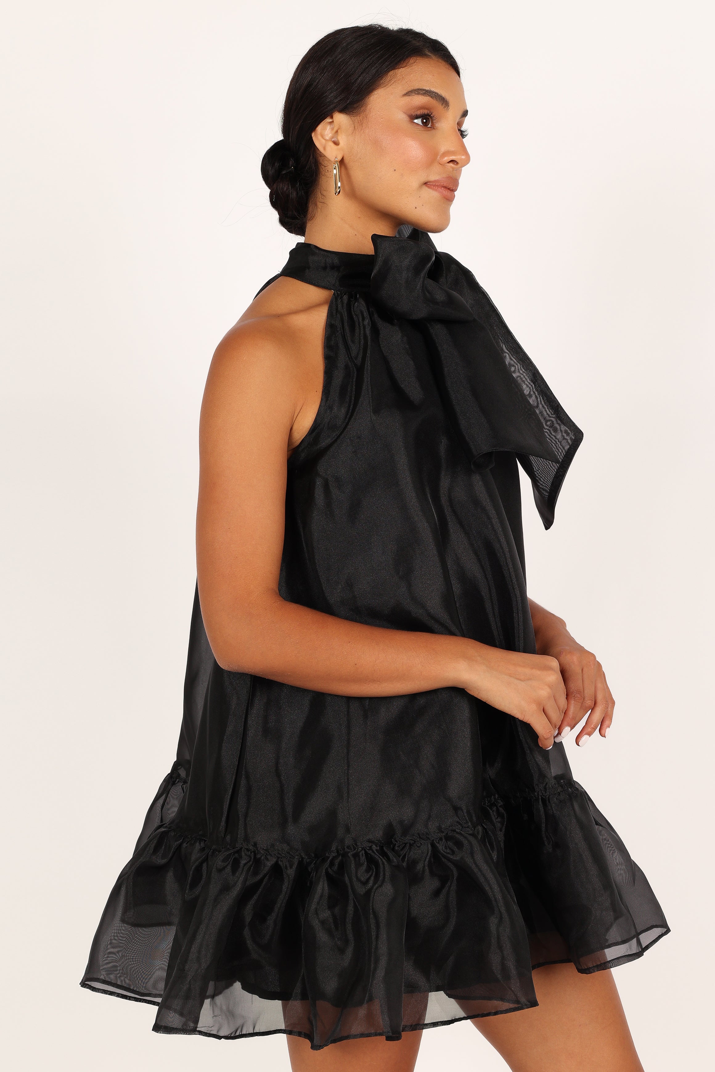 Black Bow Mini Dress for Women - High Neck Party Dress