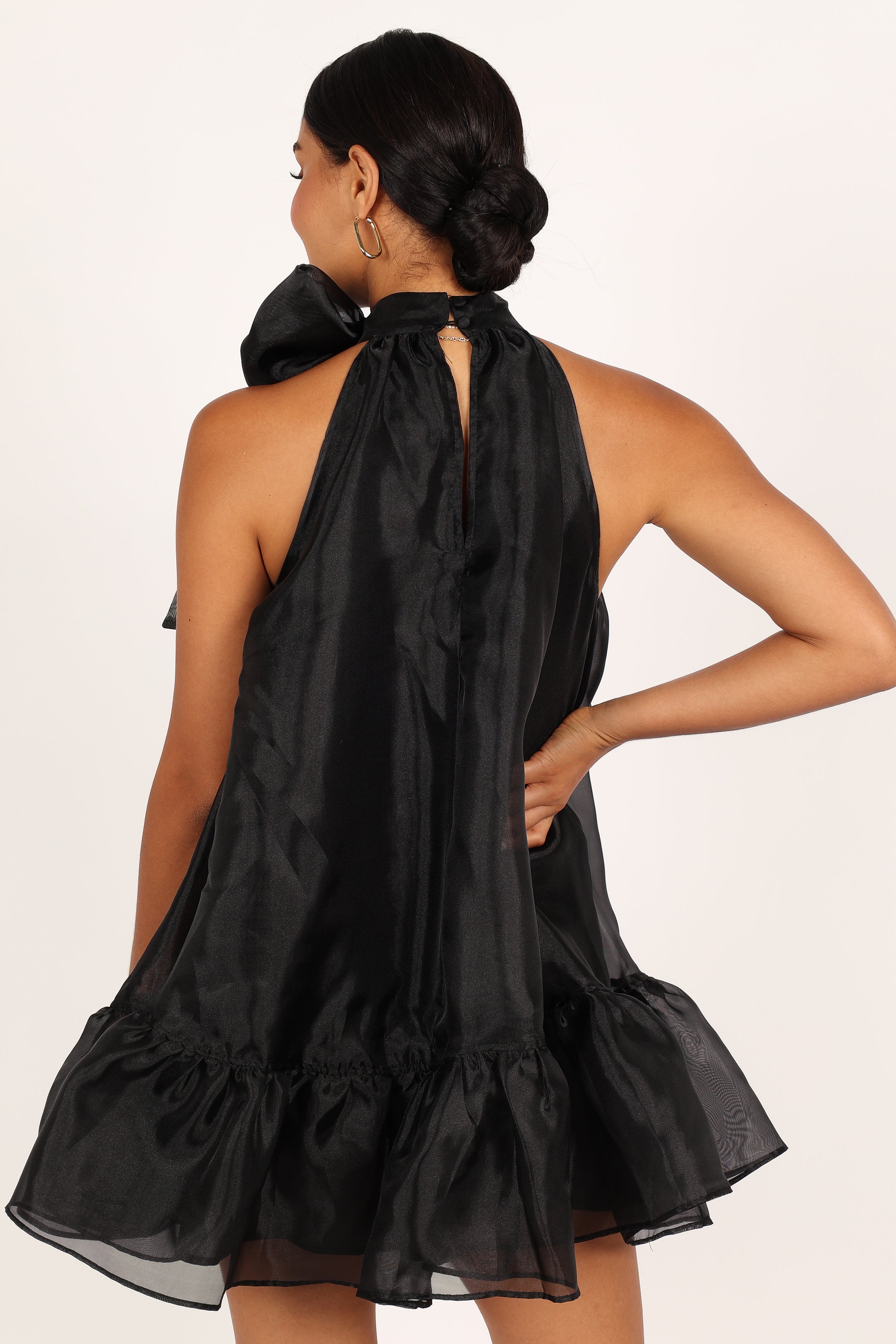 Black Bow Mini Dress for Women - High Neck Party Dress