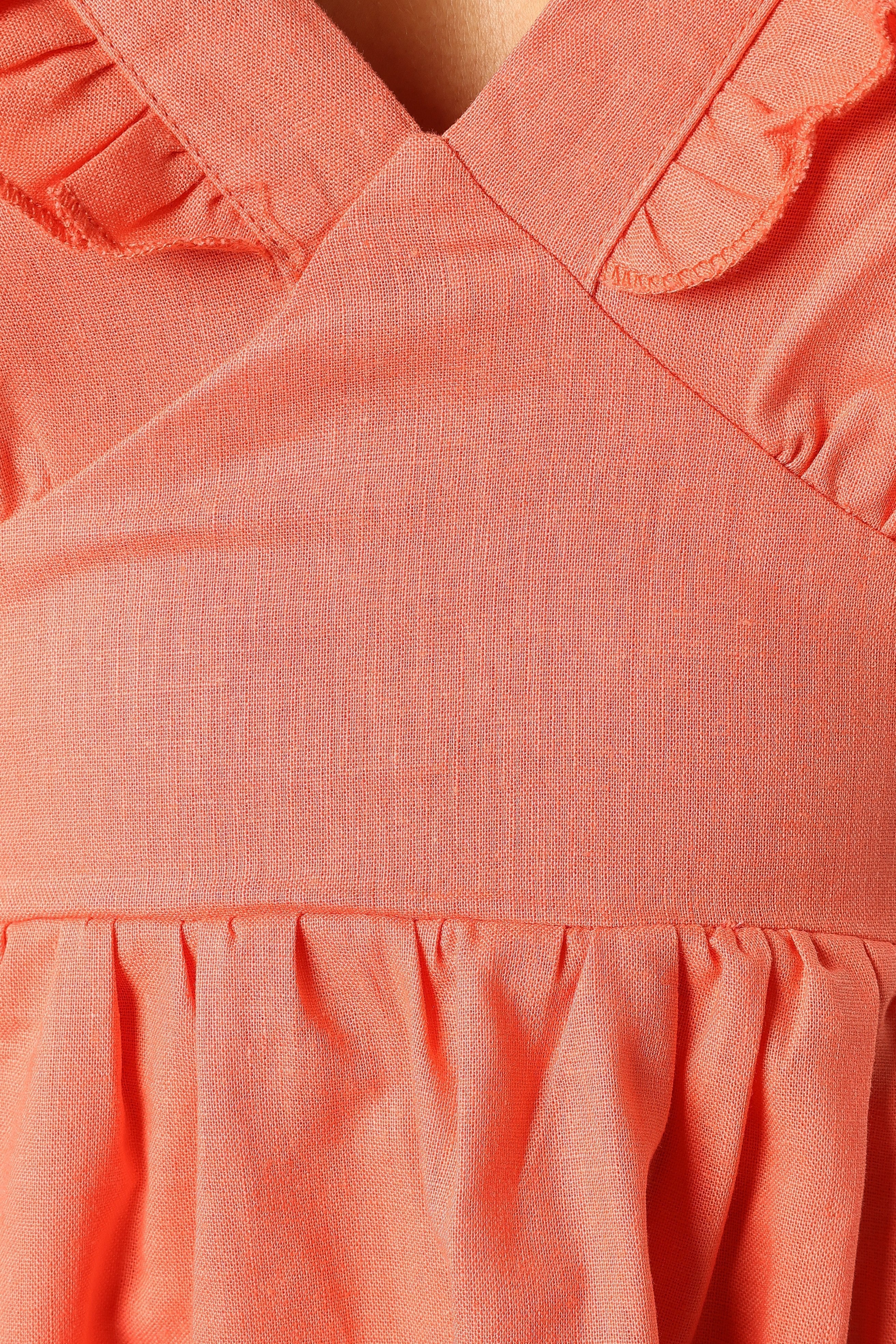 Coral Rowan Frill Mini Dress with V Neckline & Back Zip
