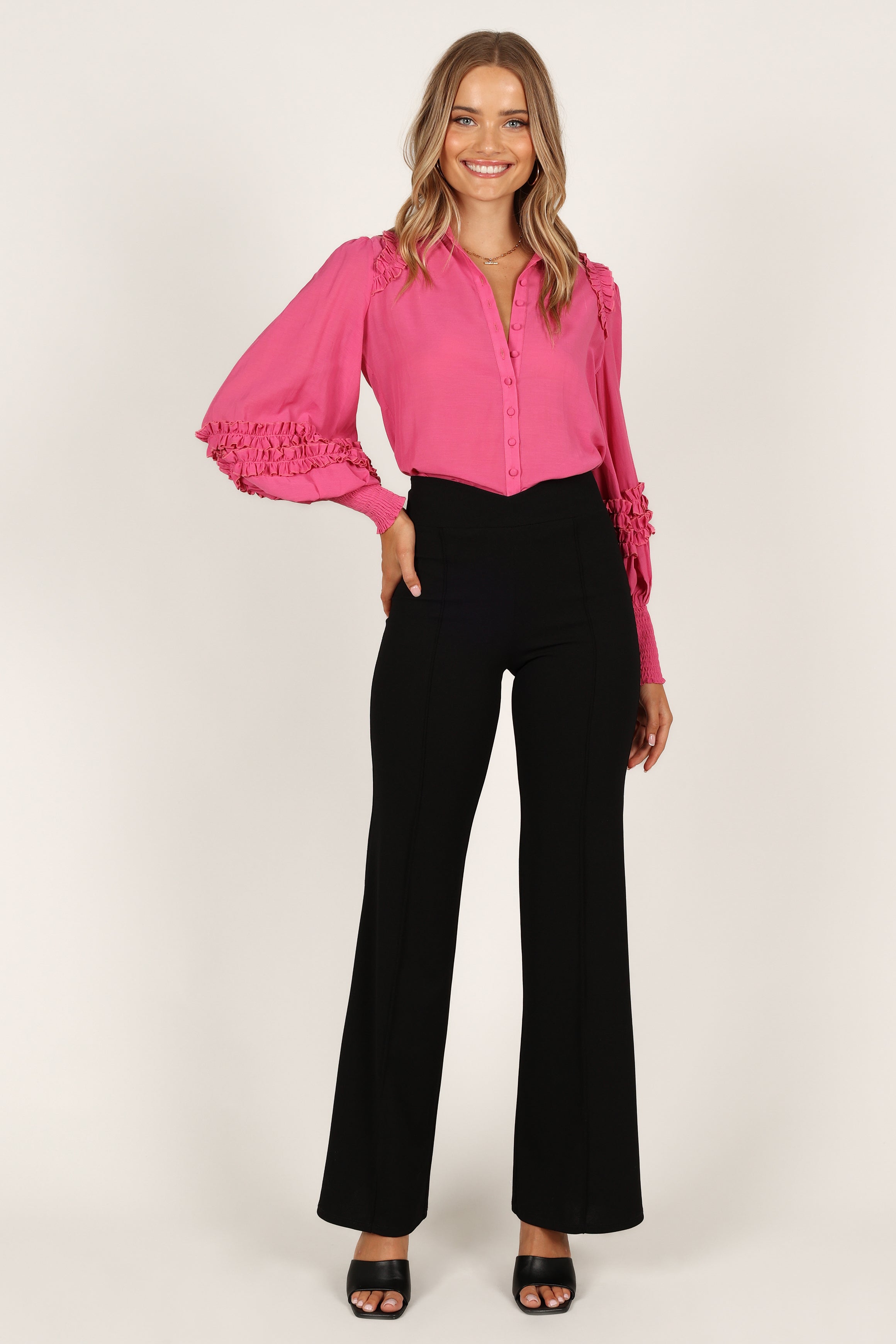Bettina Fuchsia Collared Shirt with Ruffle Detailing