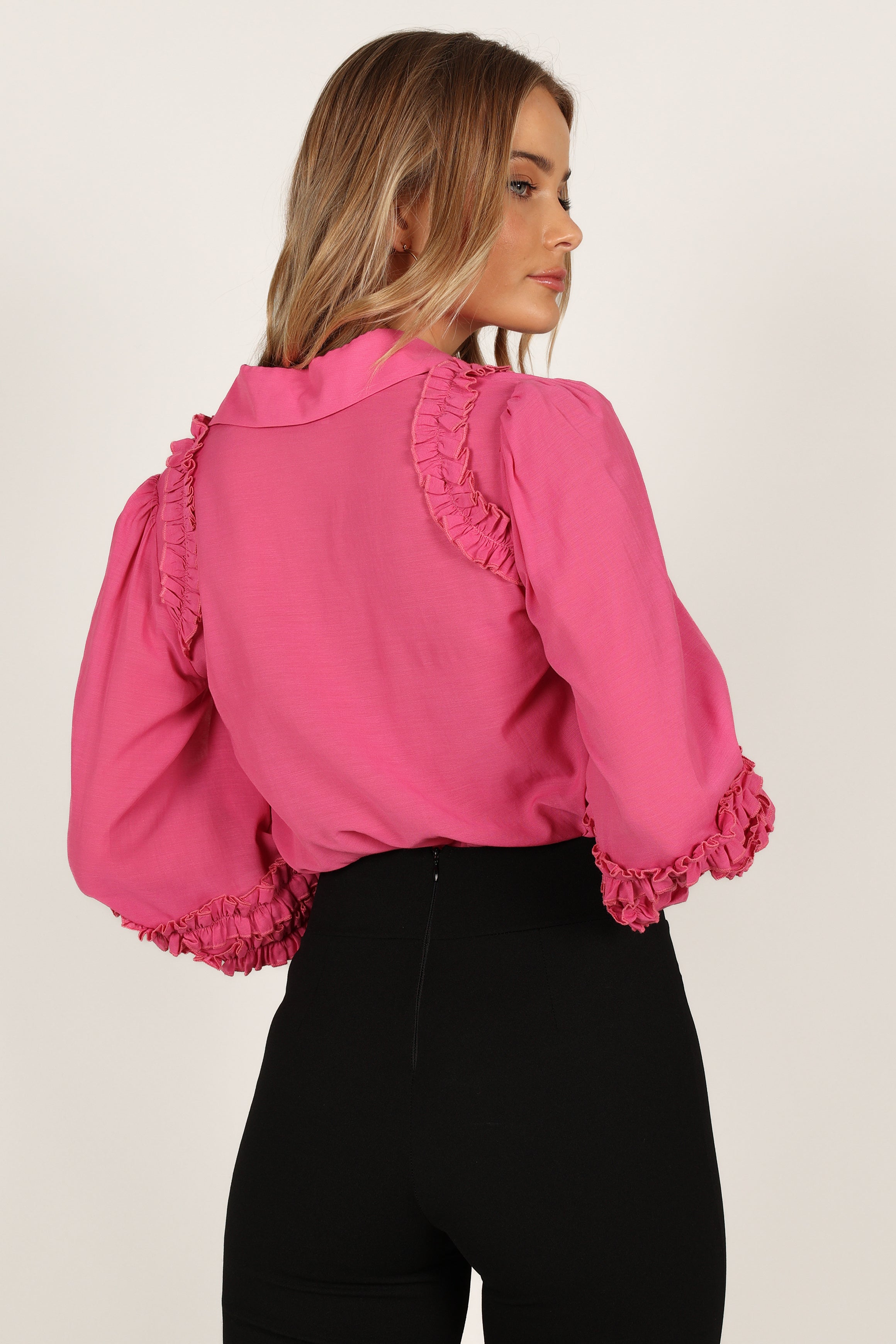 Bettina Fuchsia Collared Shirt with Ruffle Detailing