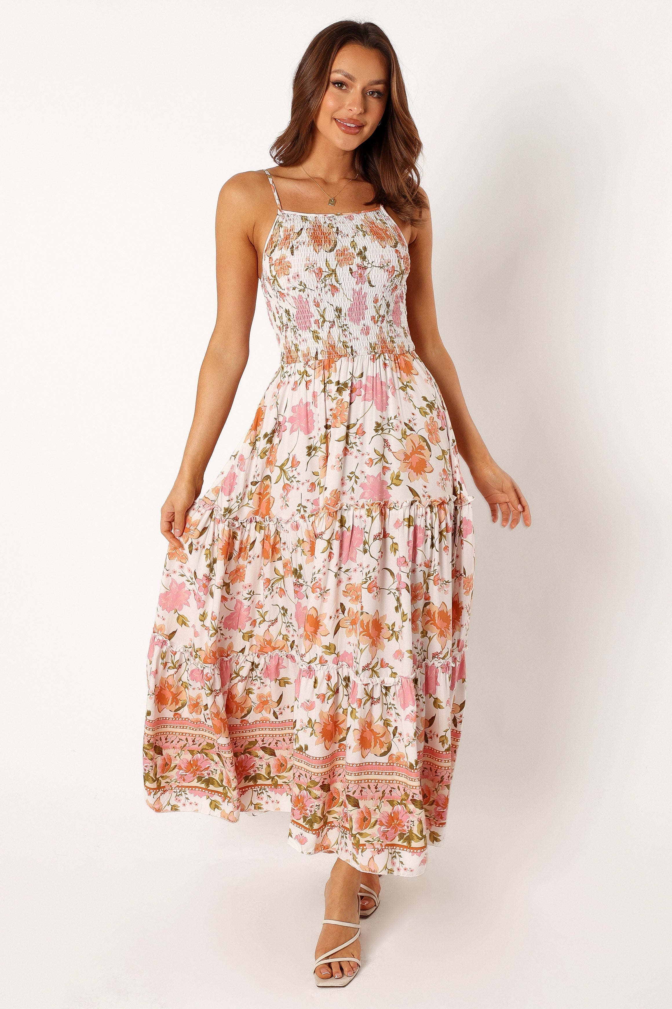 Floral Print Tarah Midi Dress with Ruffle Detail - 100% Rayon
