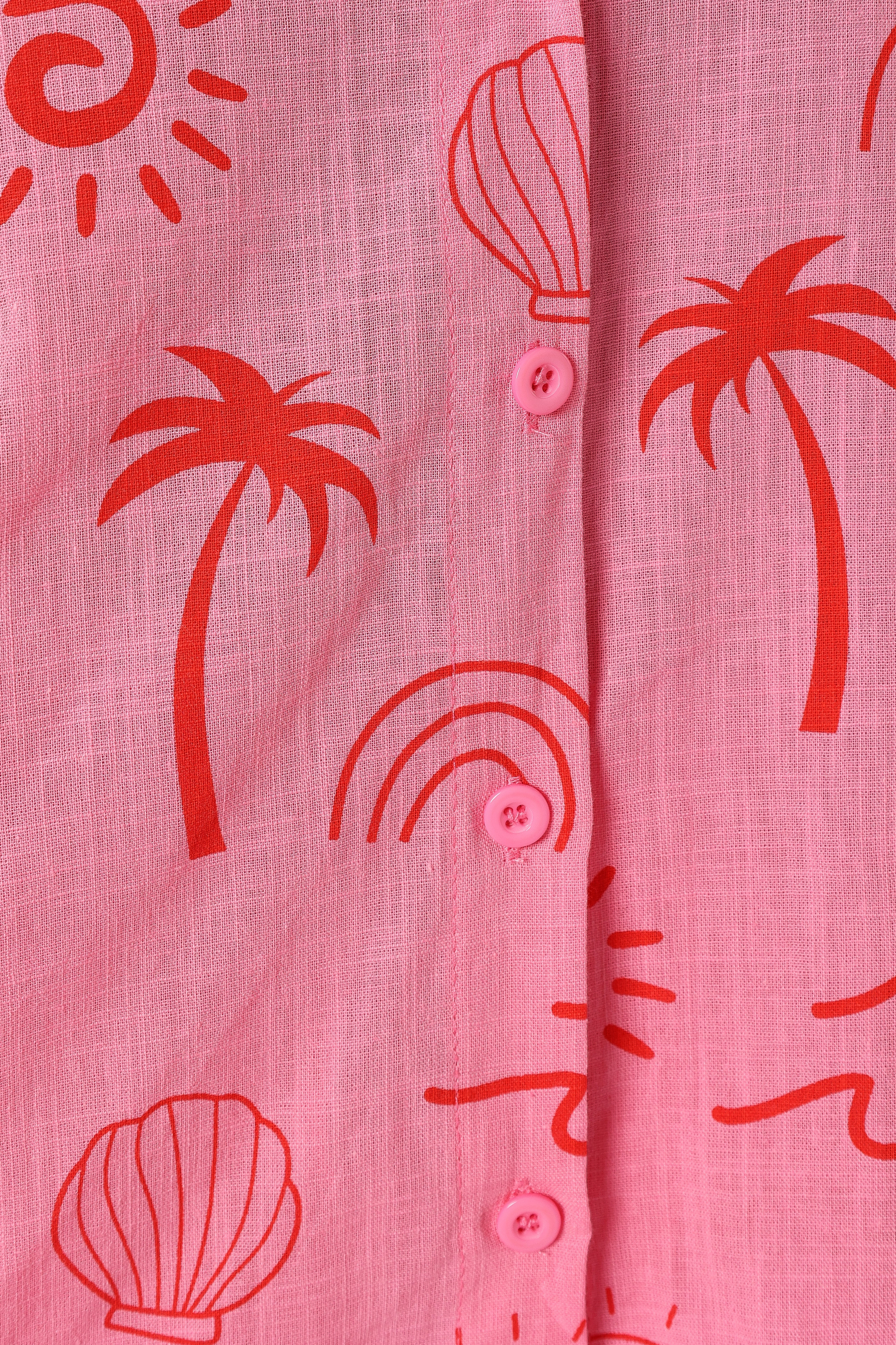 Women's Pink & Red Abstract Print Shorts Set - Summer V-Neck Top & High Waist Shorts