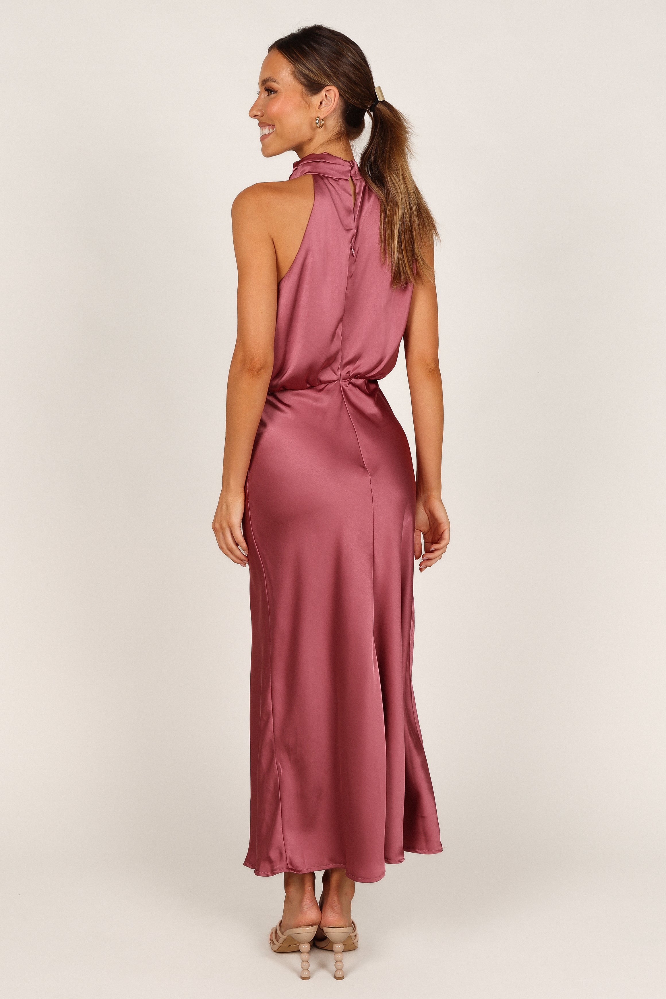 Women's Satin Halter Neck Midi Dress - Dusty Rose Party Wear