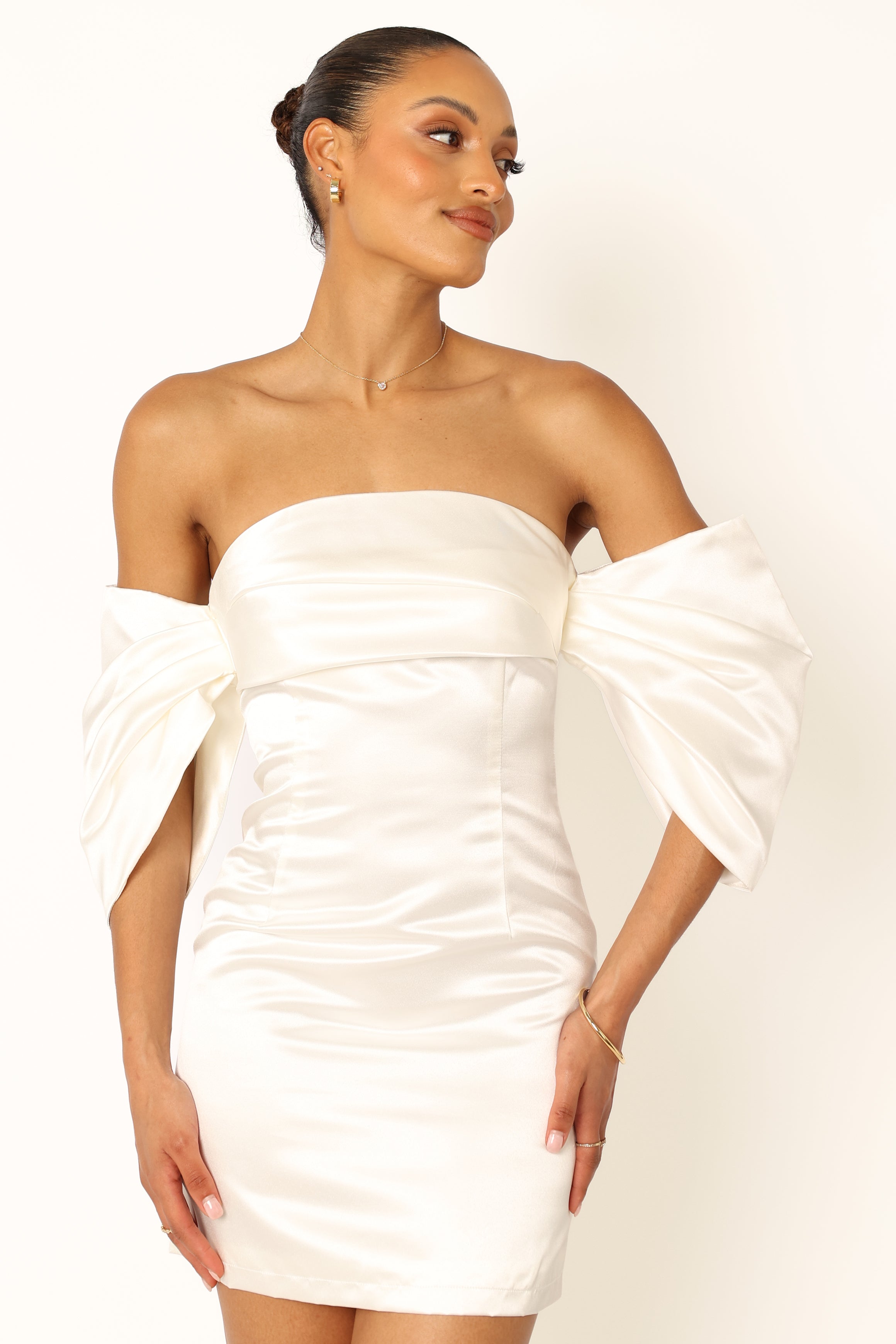 White Strapless Mini Dress - Nisha Pleated Cocktail Dress